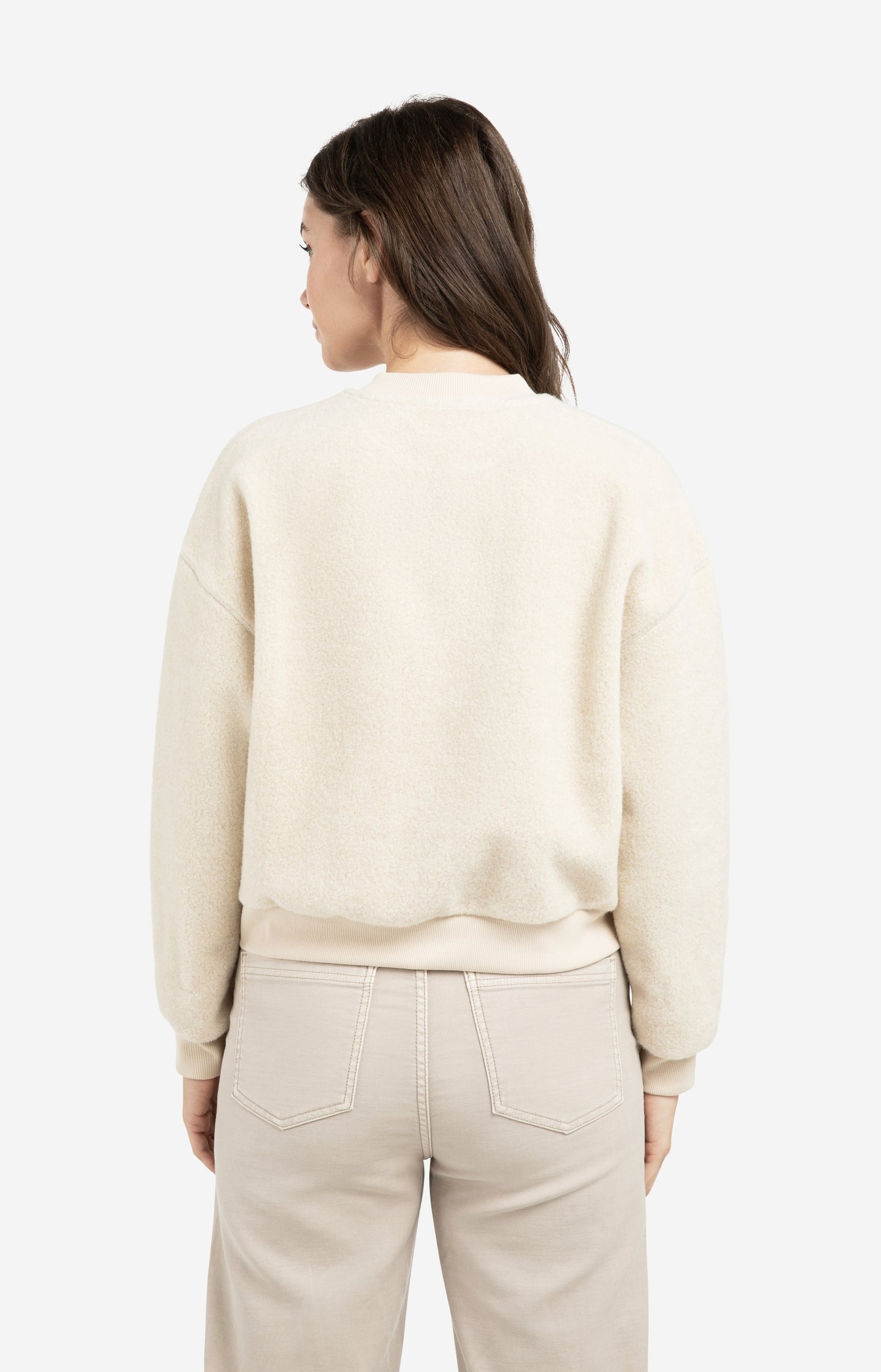 Teddy sweater with ribbed trims and round neckline