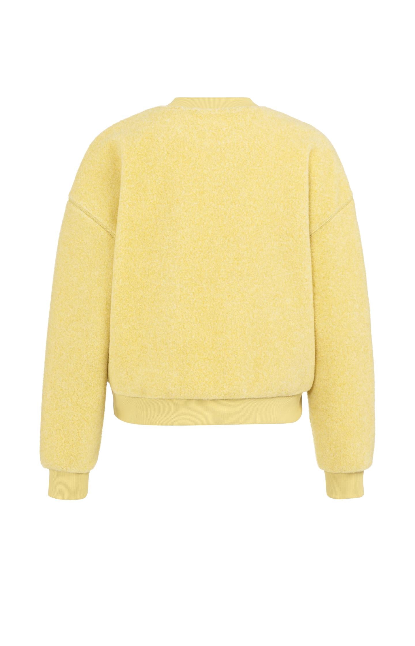 Teddy sweater with ribbed trims and round neckline