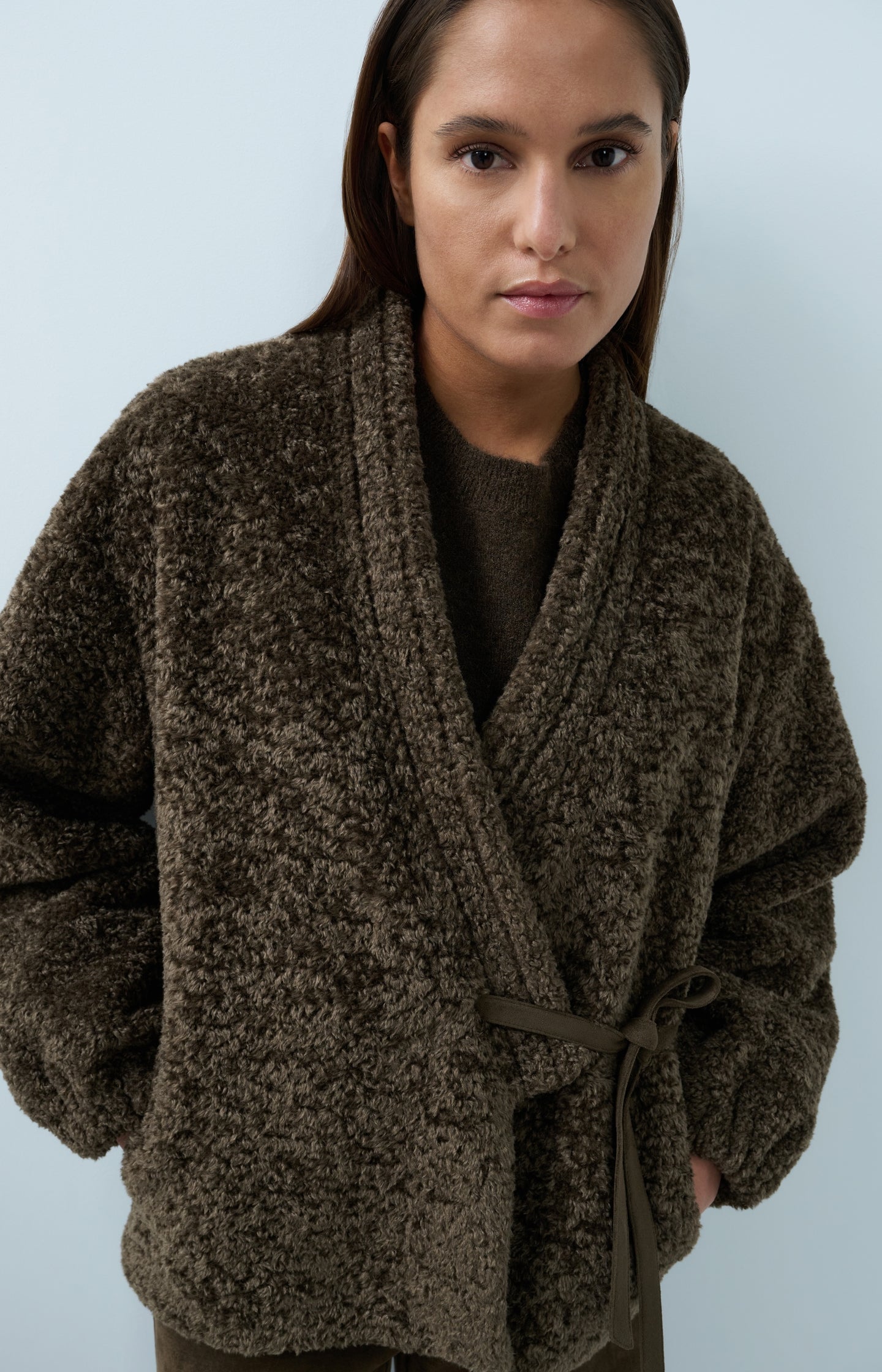 Teddy wrap jacket with tie closure