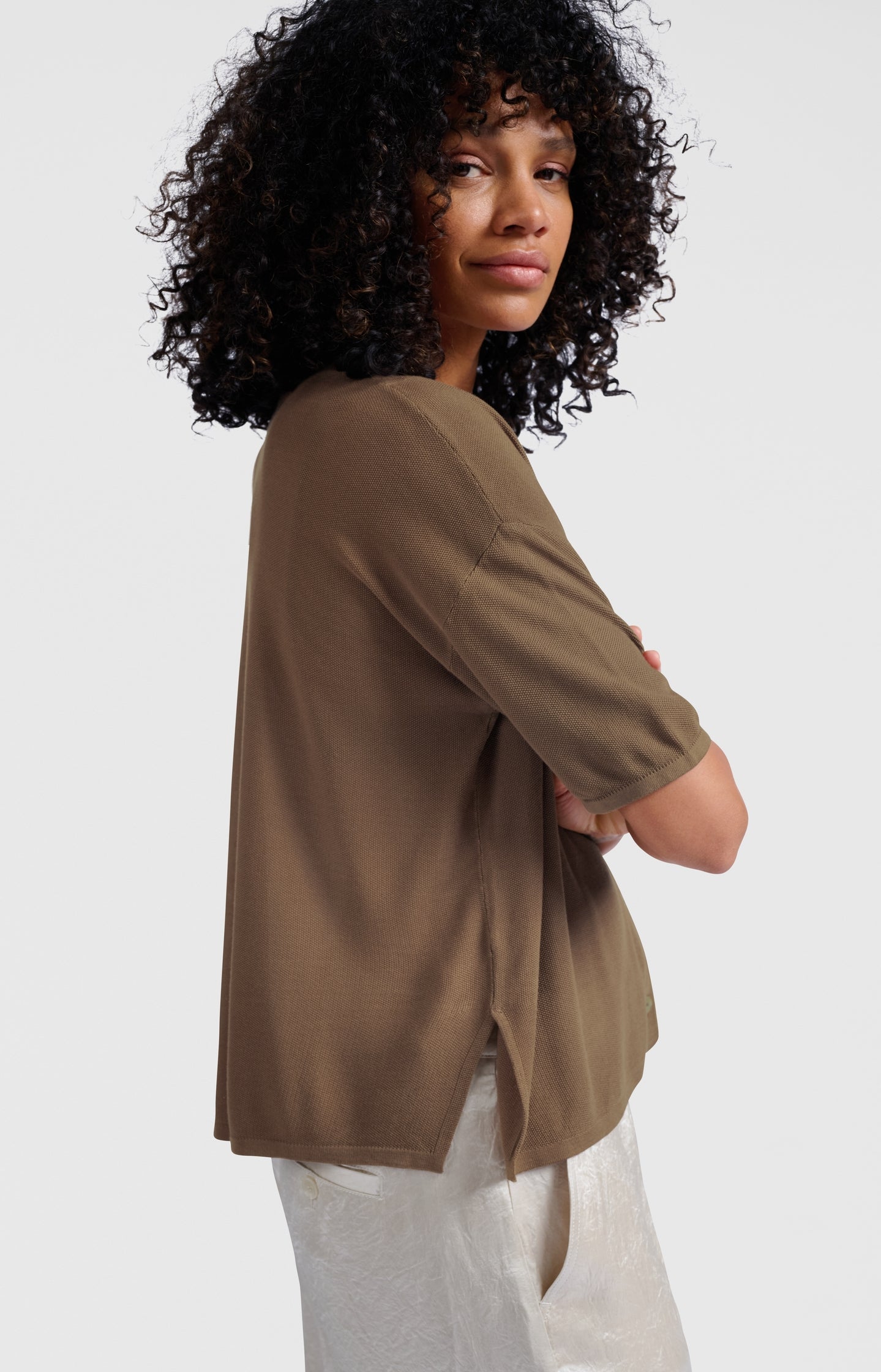 Textured cardigan with short sleeves