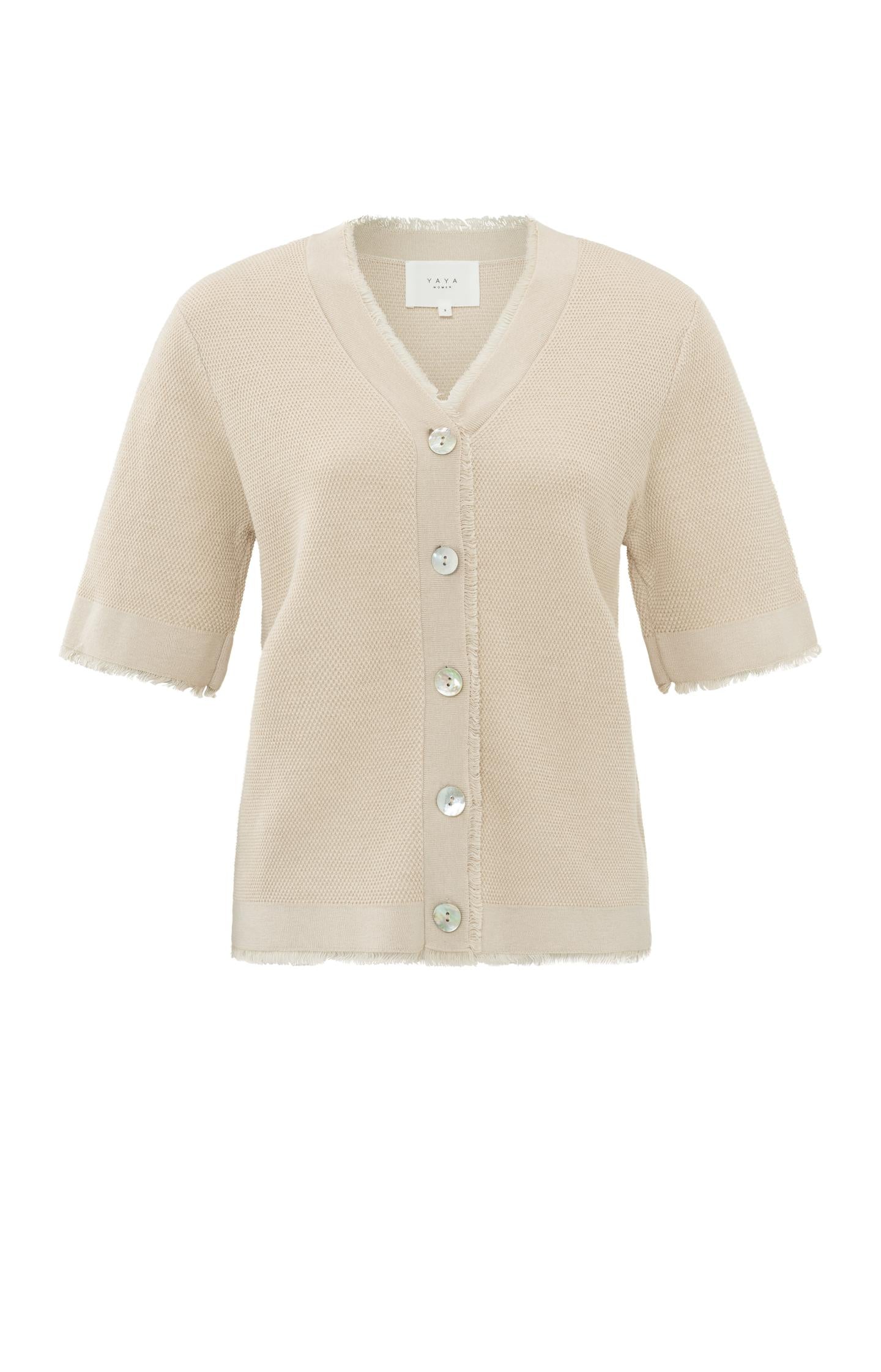 Textured cardigan with V-neck, half long sleeves and buttons - Type: product