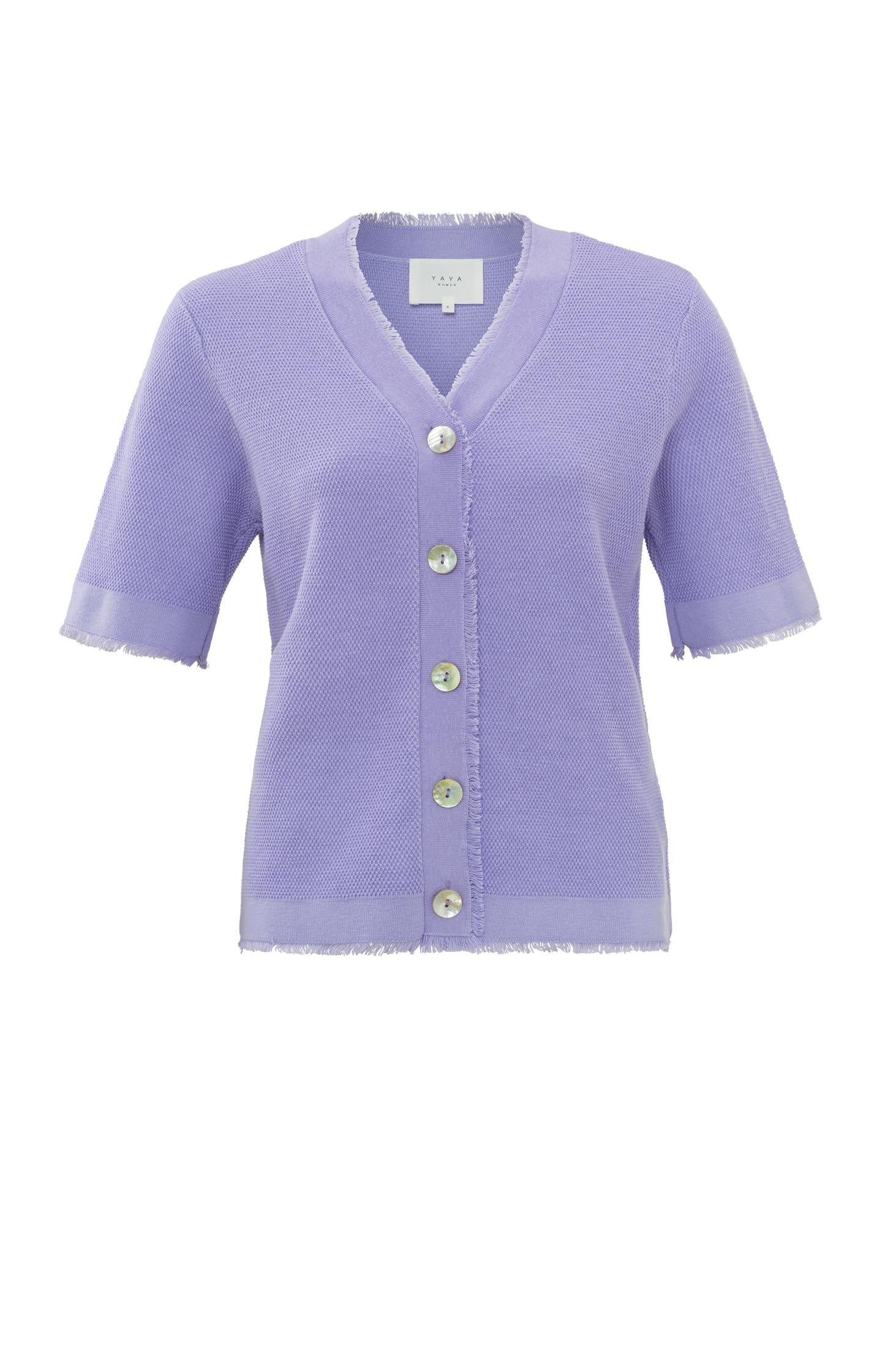 Textured cardigan with V-neck, half long sleeves and buttons - Type: product