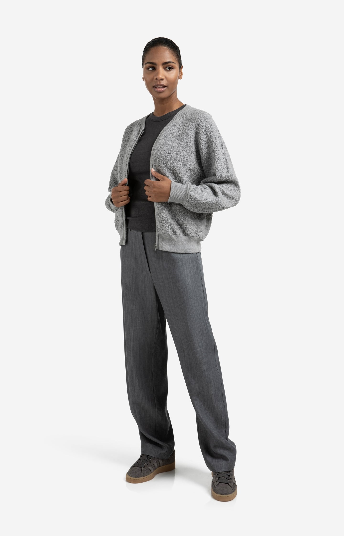 Textured knitted bomber with long sleeves