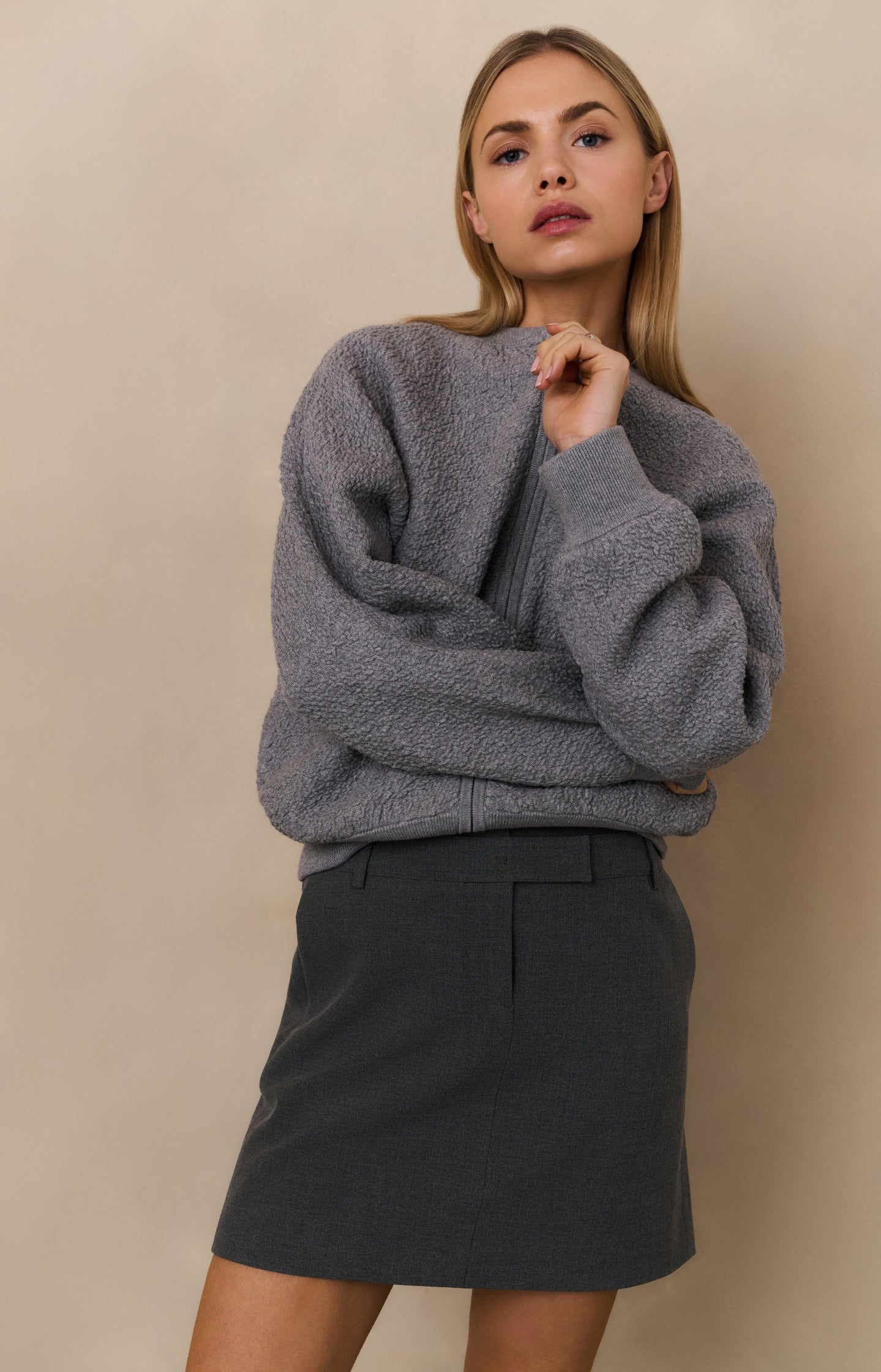 Textured knitted bomber with long sleeves