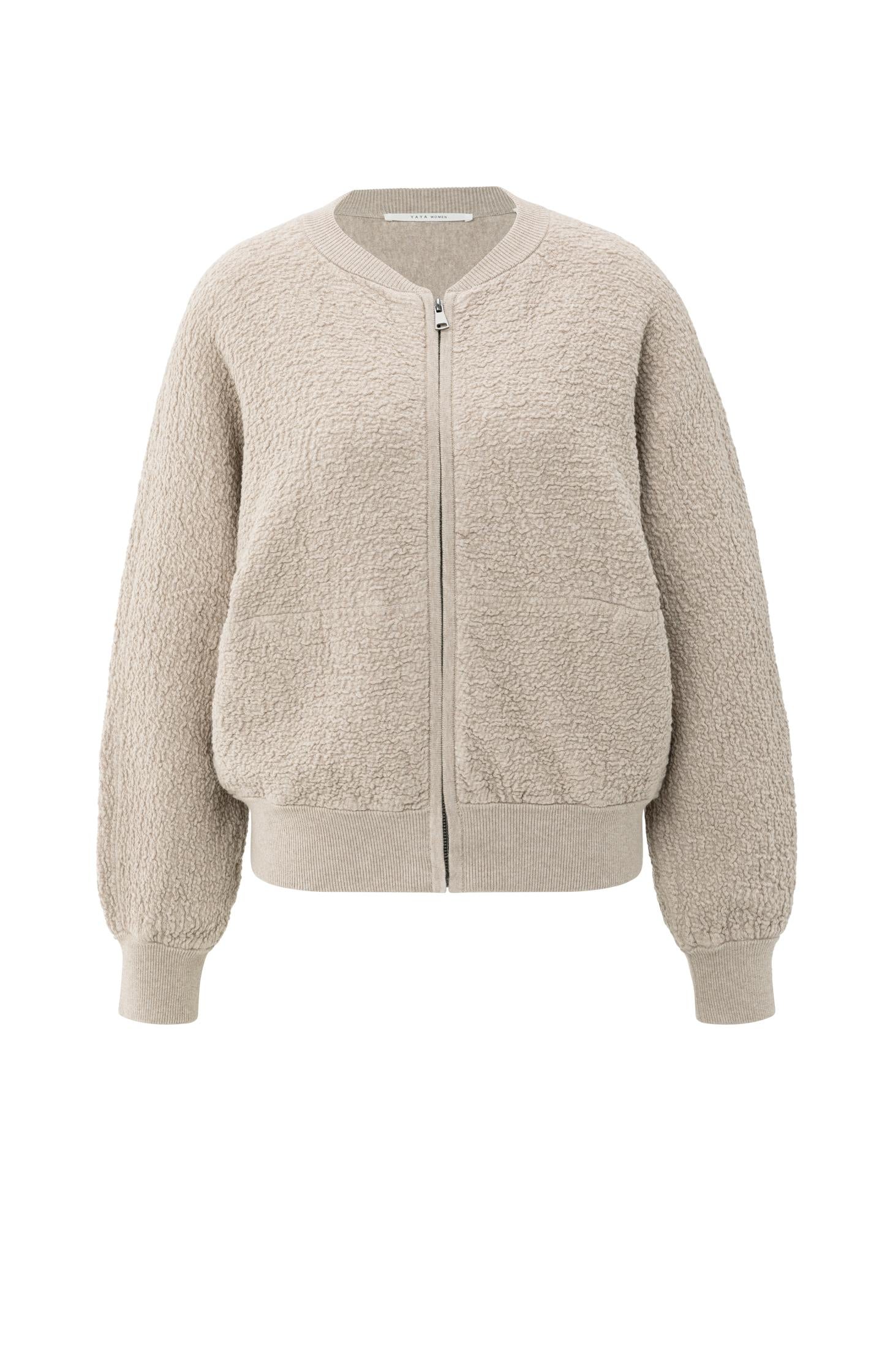 Textured knitted bomber with long sleeves - Type: product