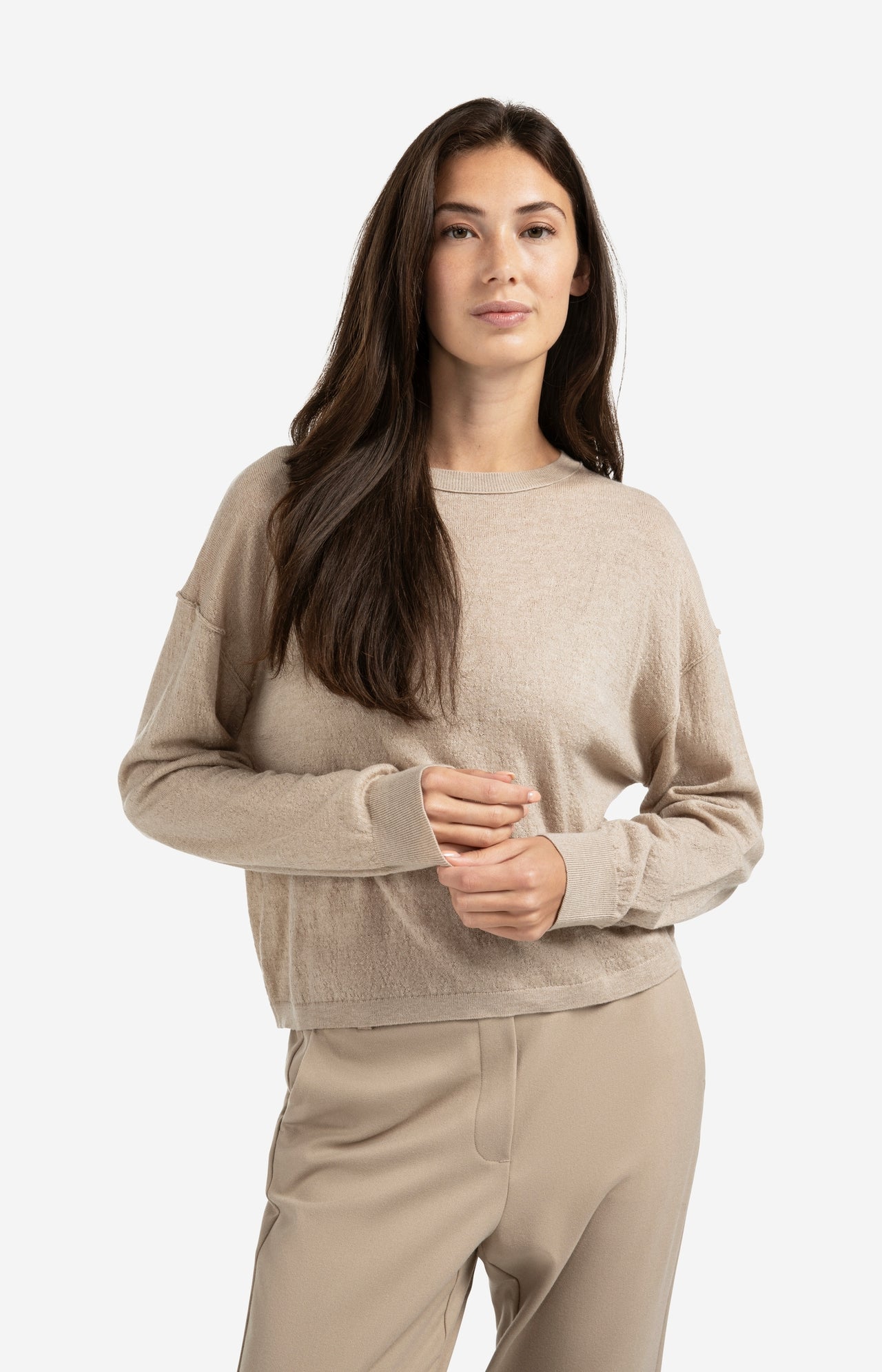 Textured knitted sweater with round neckline