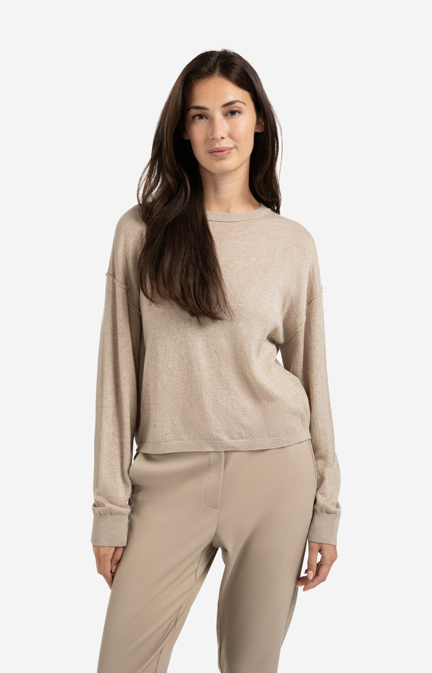 Textured knitted sweater with round neckline