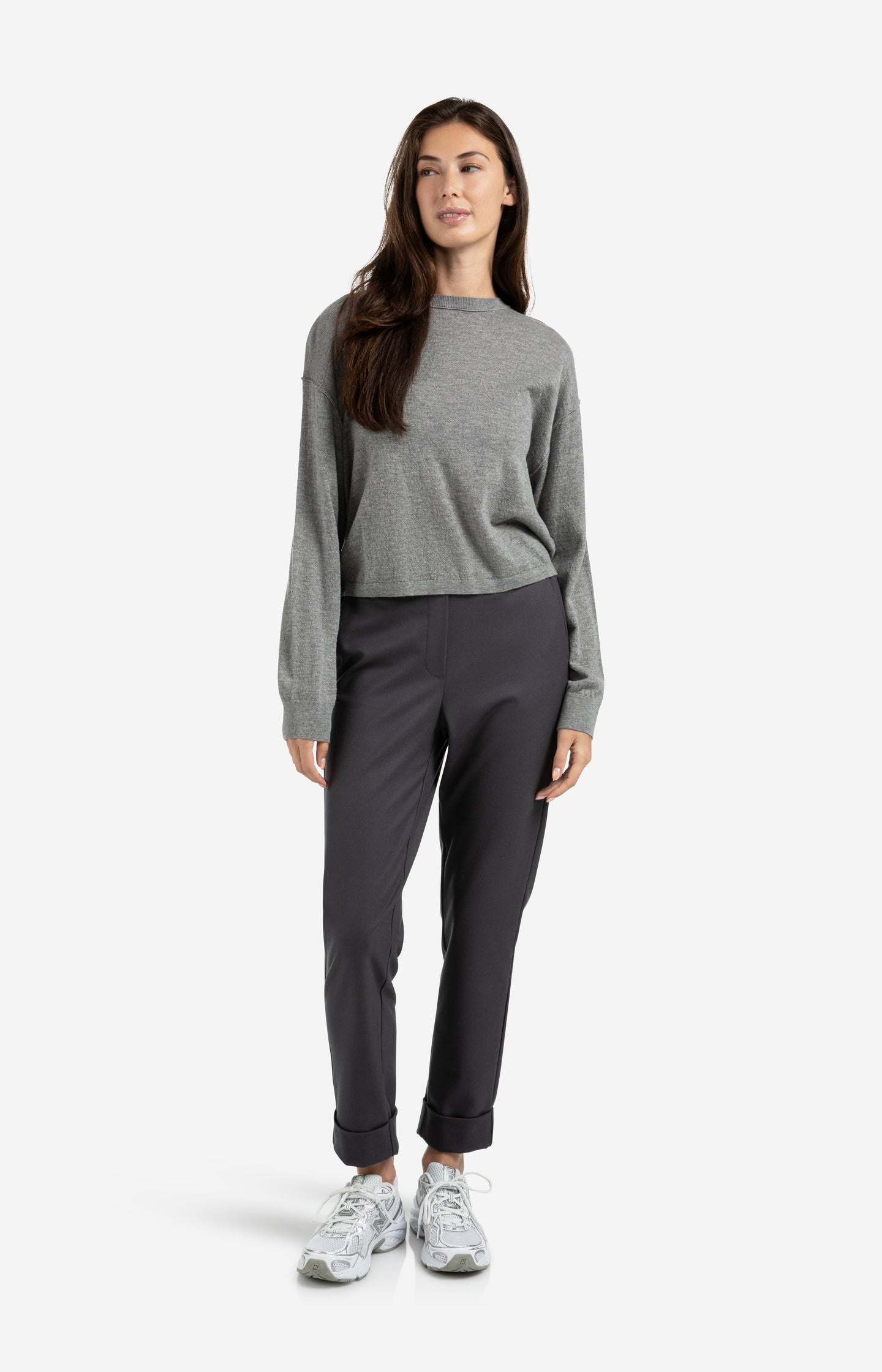 Textured knitted sweater with round neckline