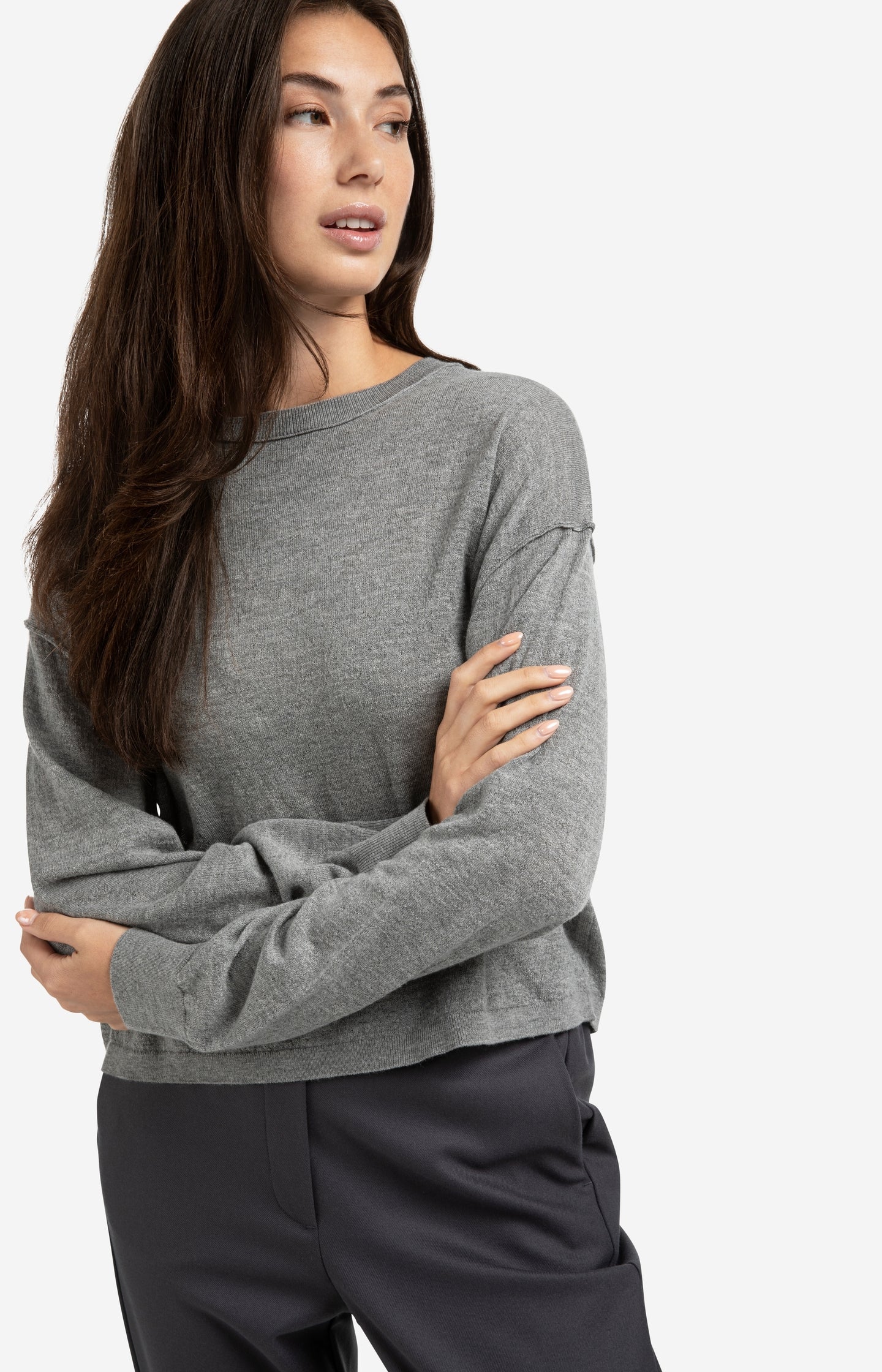 Textured knitted sweater with round neckline