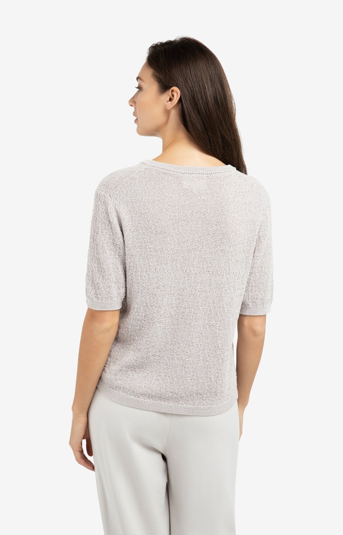 Textured knitted sweater with short sleeves