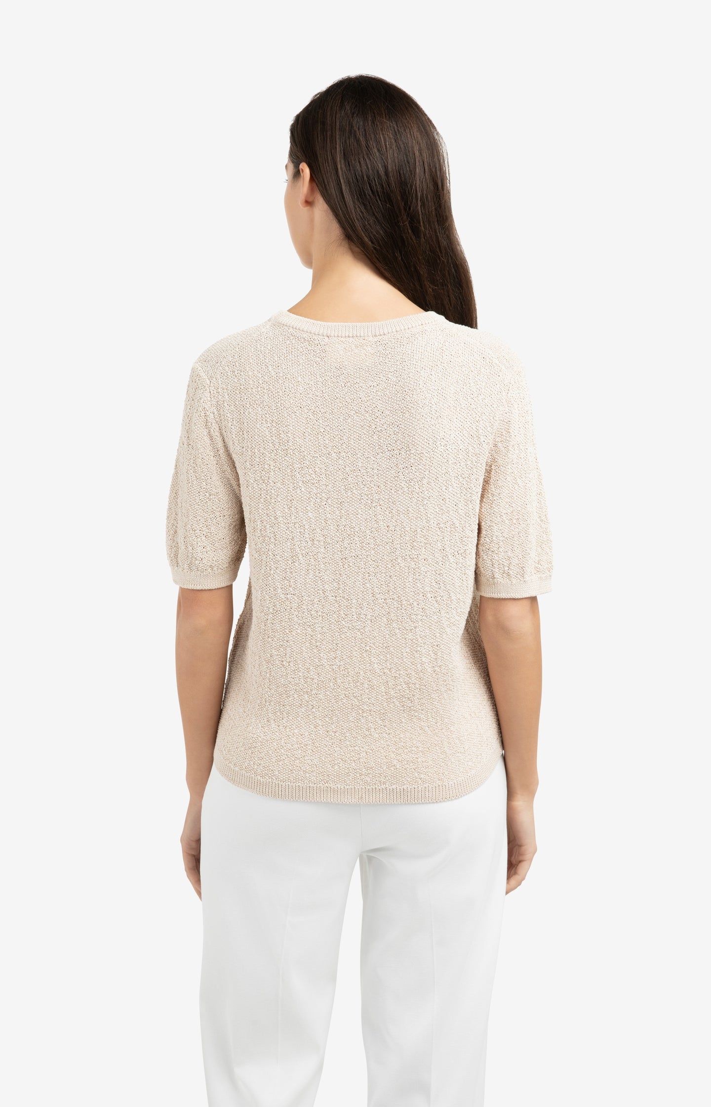 Textured knitted sweater with short sleeves