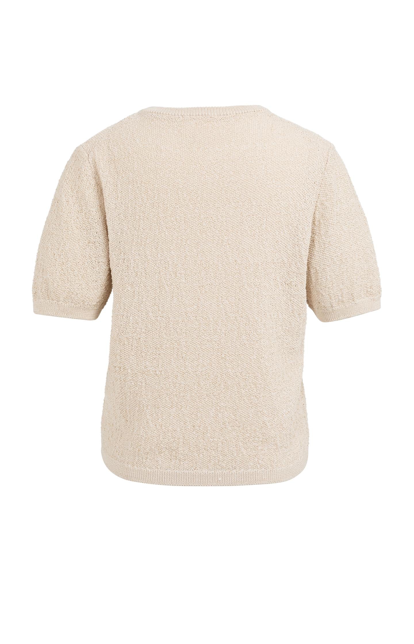Textured knitted sweater with short sleeves