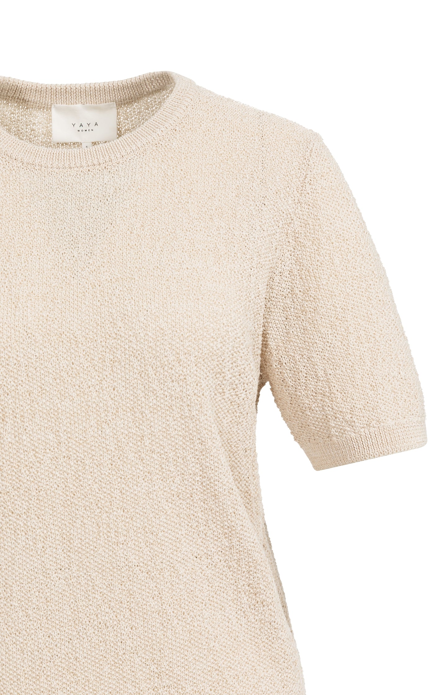 Textured knitted sweater with short sleeves