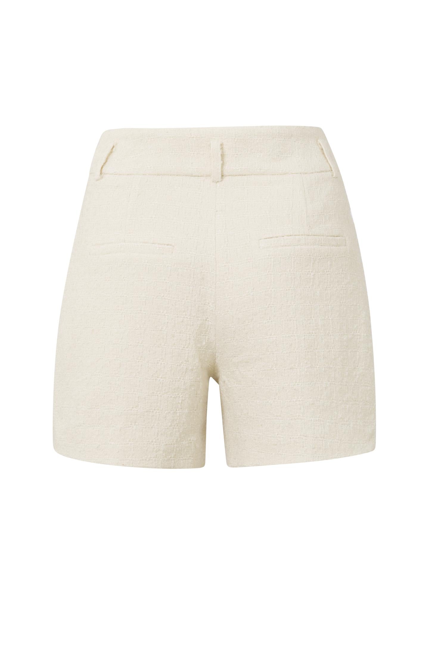 Textured shorts with high waist, pockets and zip fly