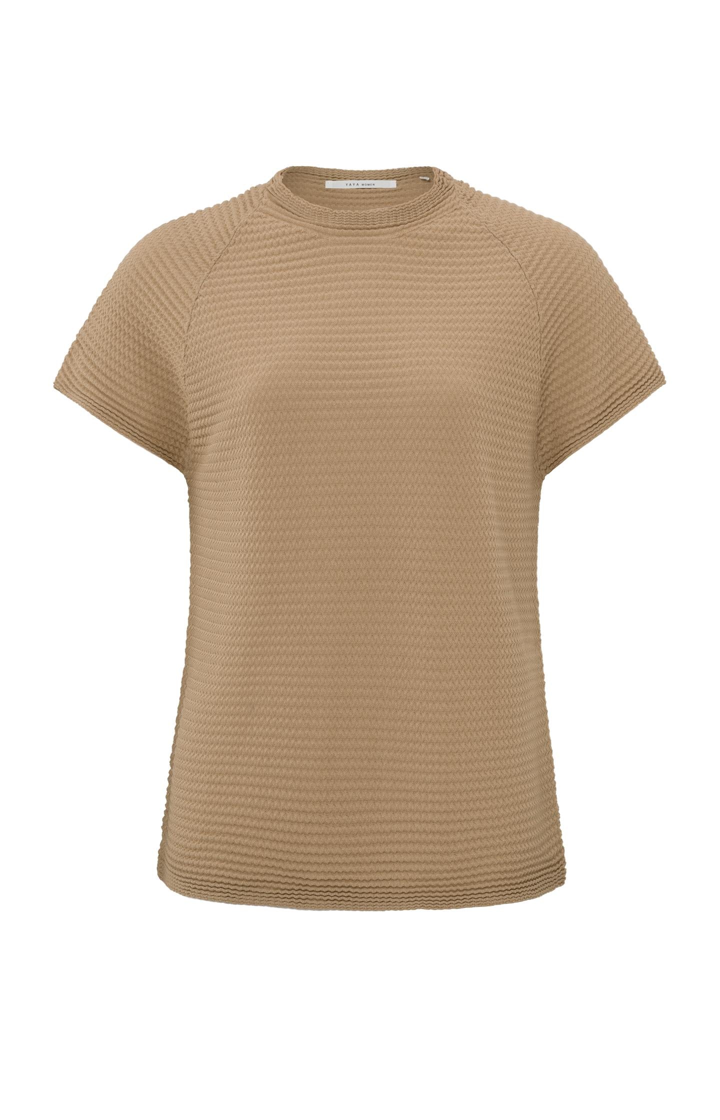 Textured sweater with crewneck and short cap sleeves - Tannin Brown - Type: product