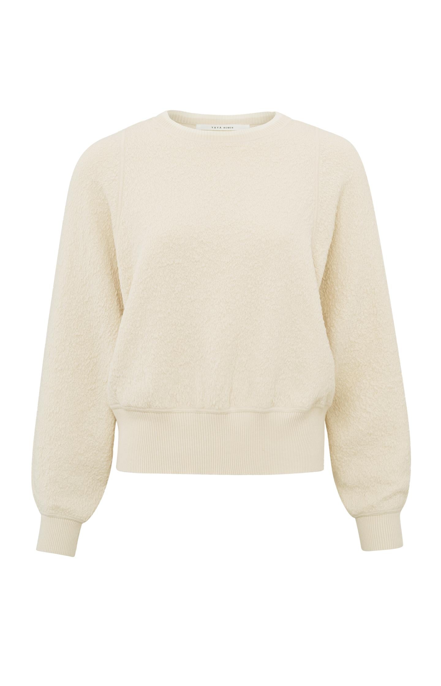 Textured sweater with crewneck, long sleeves and rib details - Summer Sand Dessin - Type: product