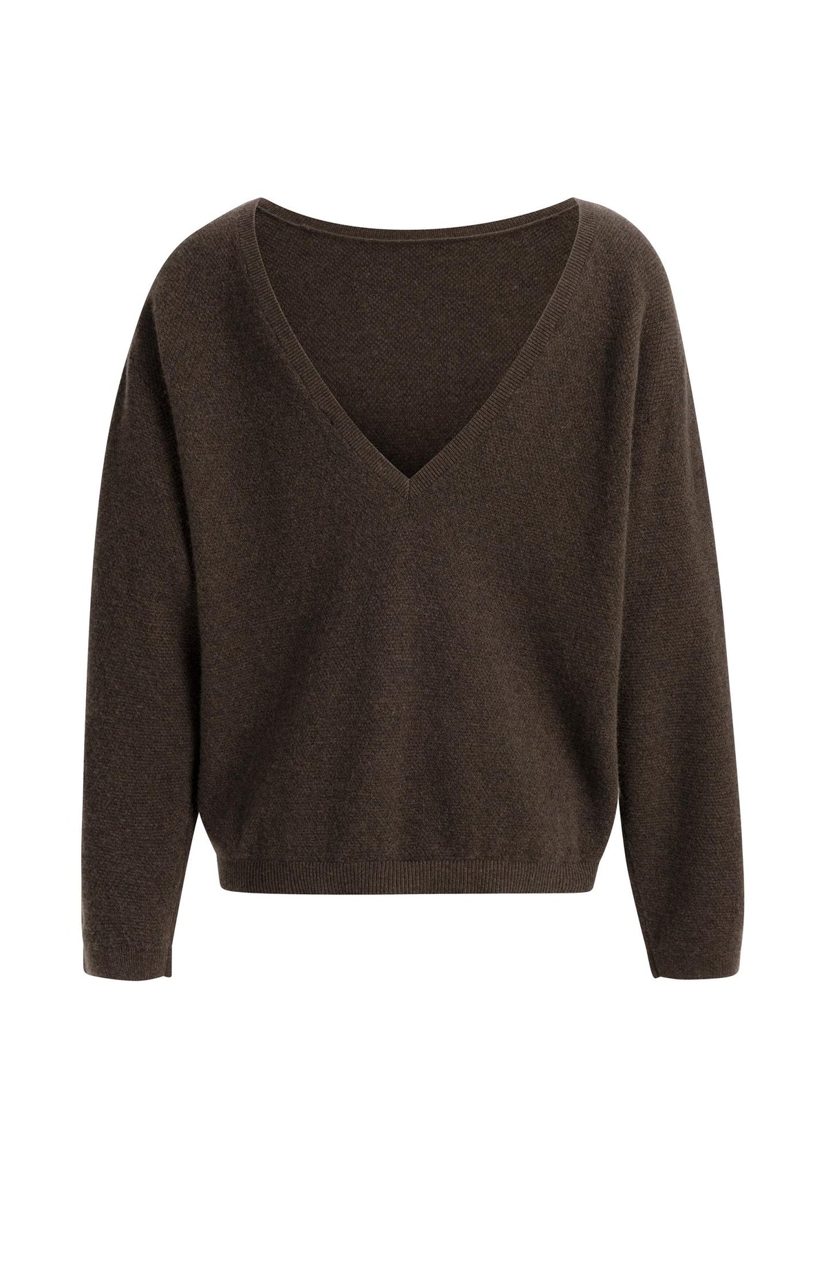 Textured sweater with deep V-neck at back - Brown