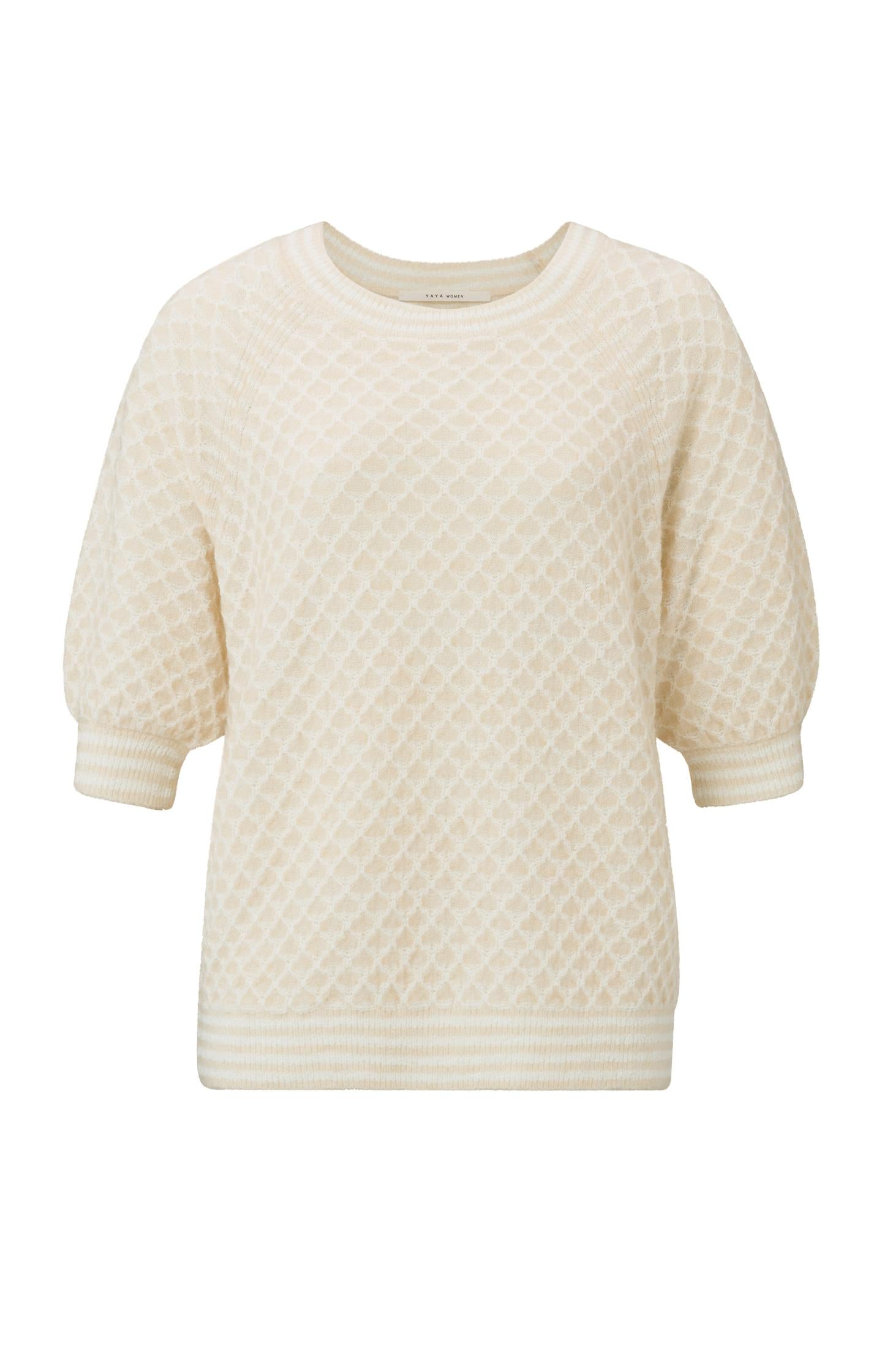 Textured sweater with round neck and short puffed sleeves - Type: product