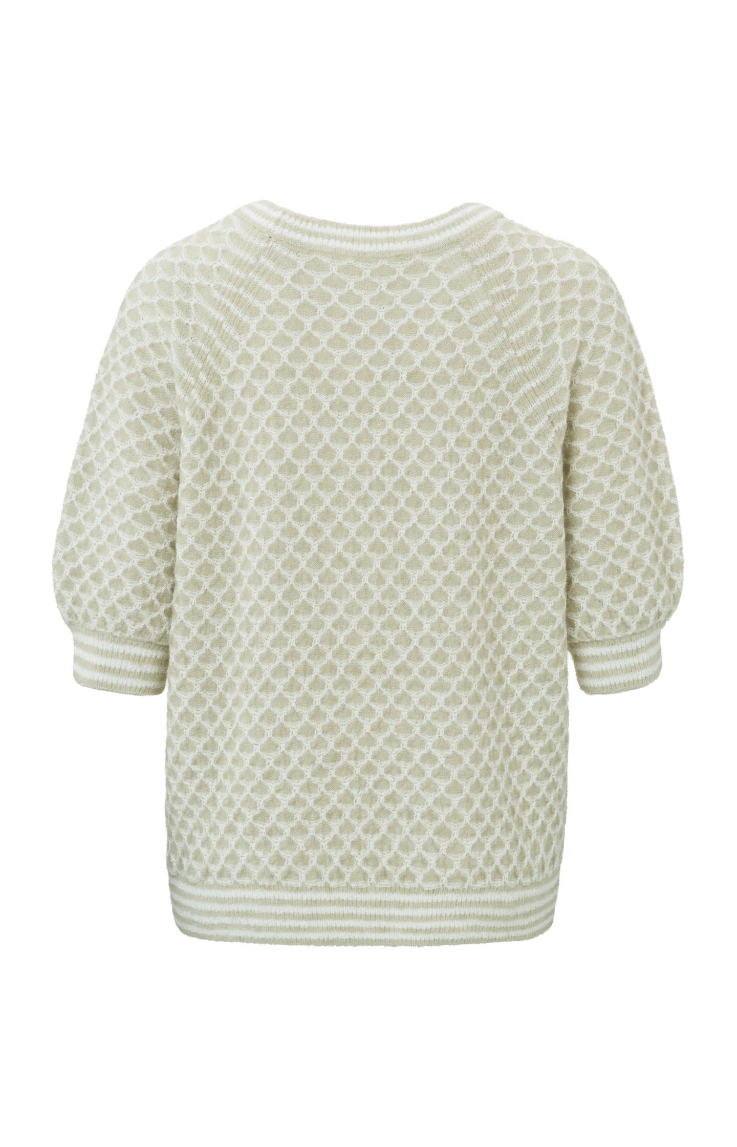 Textured sweater with round neck and short puffed sleeves