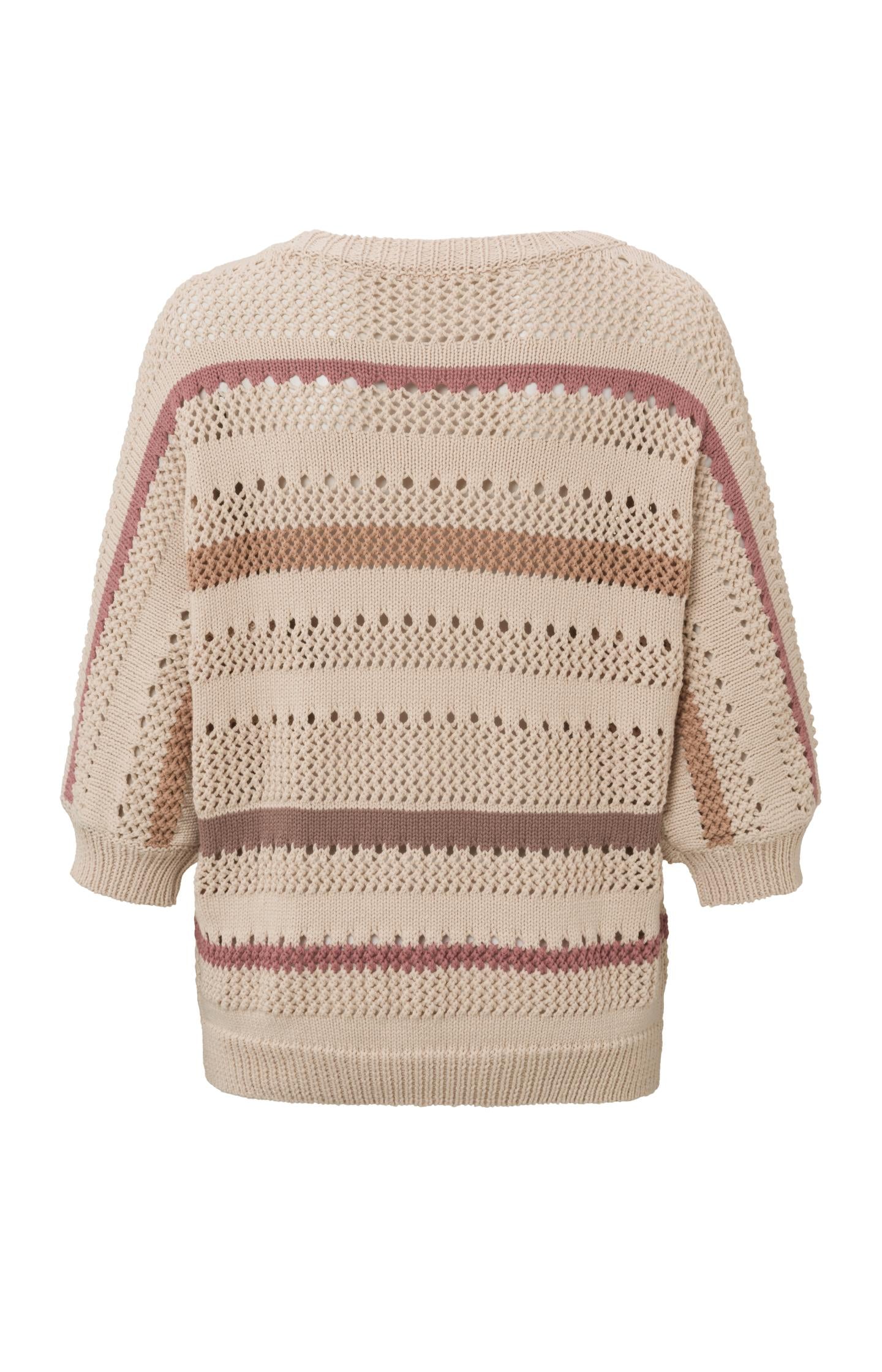 Textured sweater with stripes, round neck and 7/8 sleeves