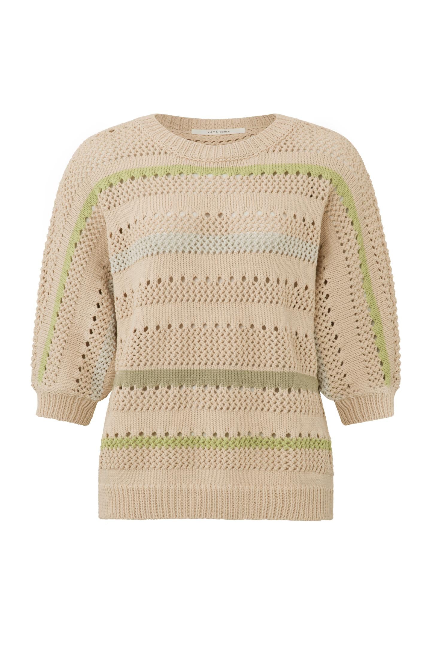 Textured sweater with stripes, round neck and 7/8 sleeves - Type: product