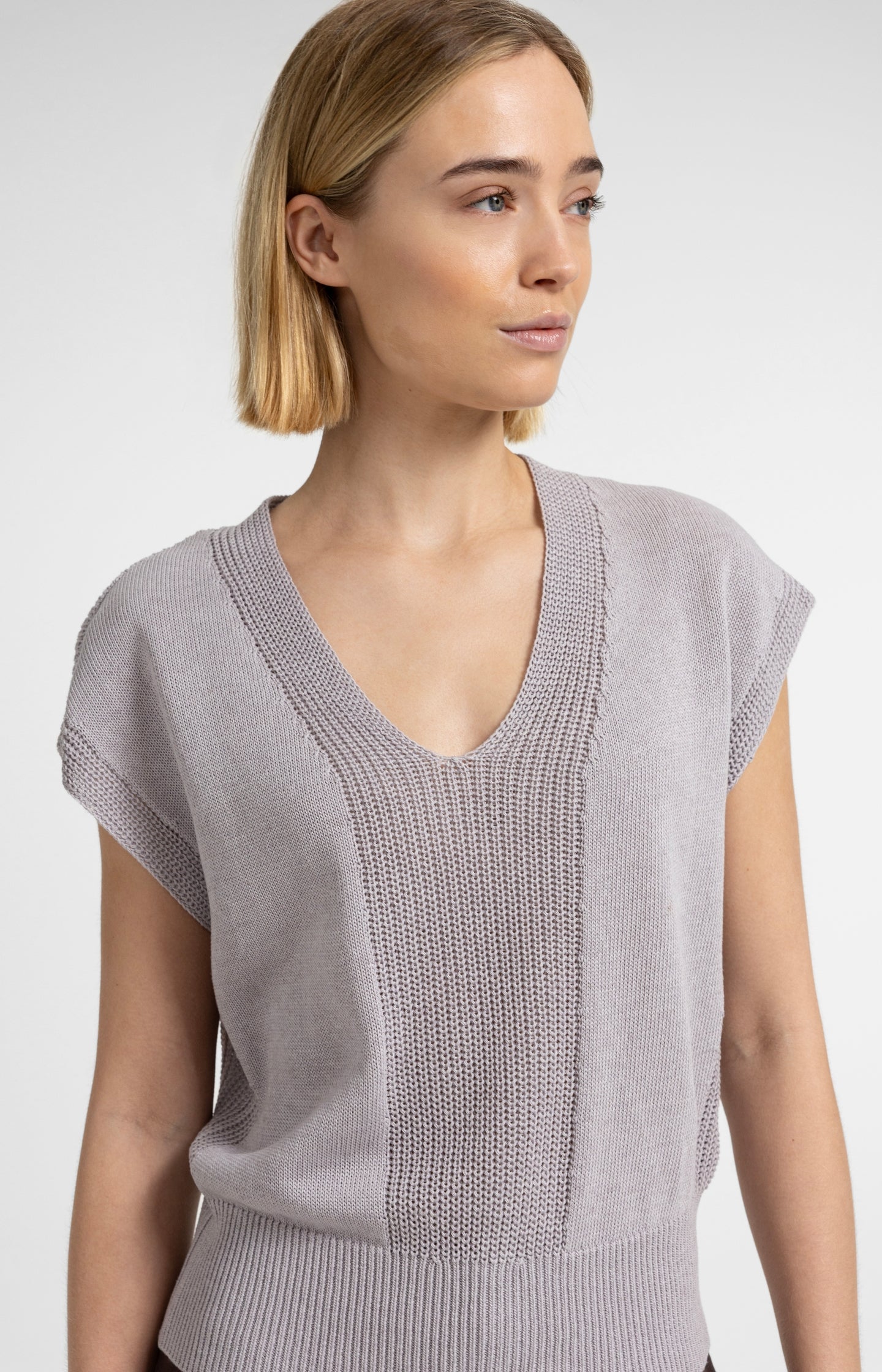 Textured sweater with V-neck