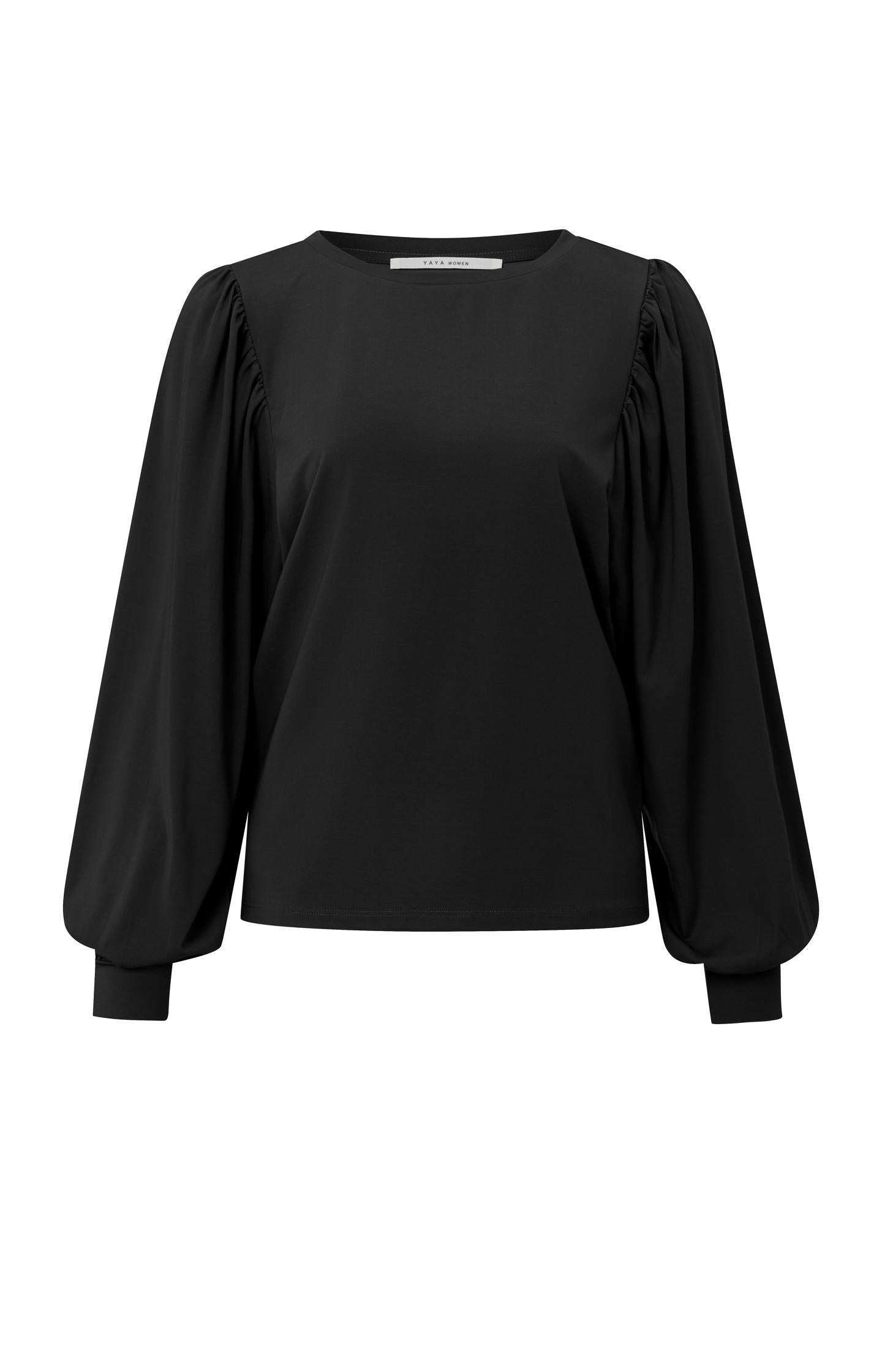 Top with boatneck, long puff sleeves and pleated details - Type: product