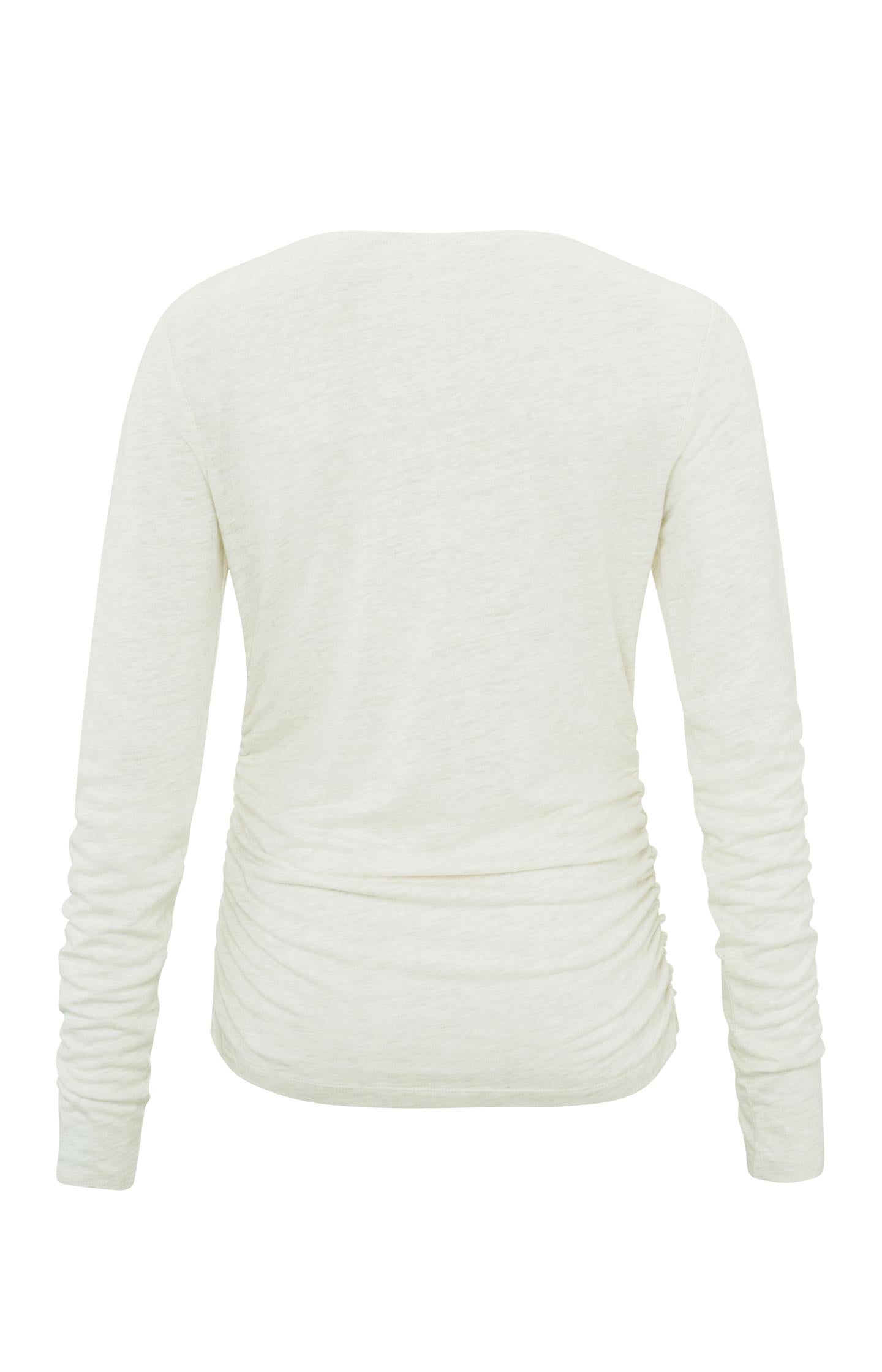 Top with boatneck, long sleeves and gathered details - Ivory White Melange