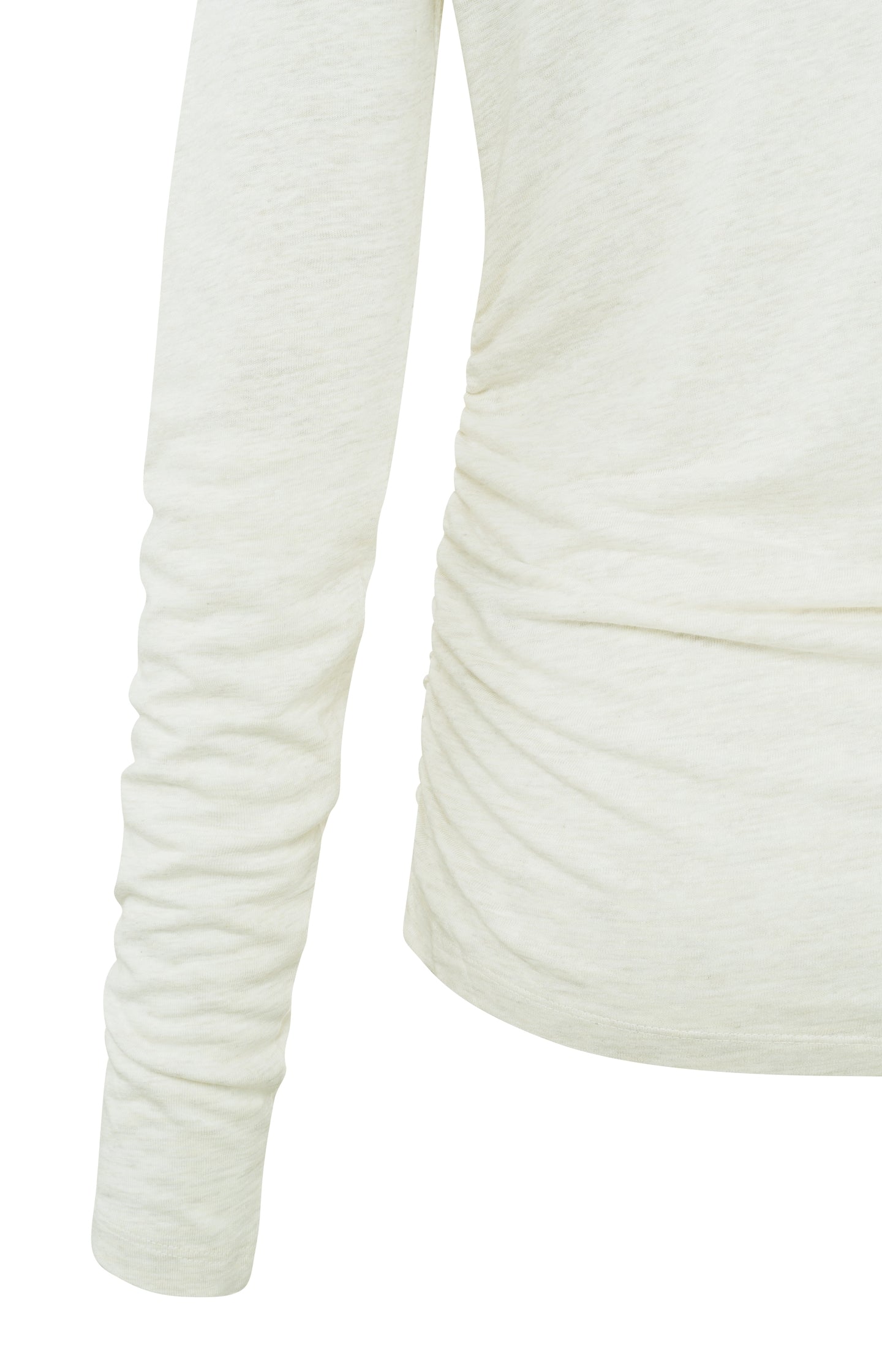 Top with boatneck, long sleeves and gathered details - Ivory White Melange