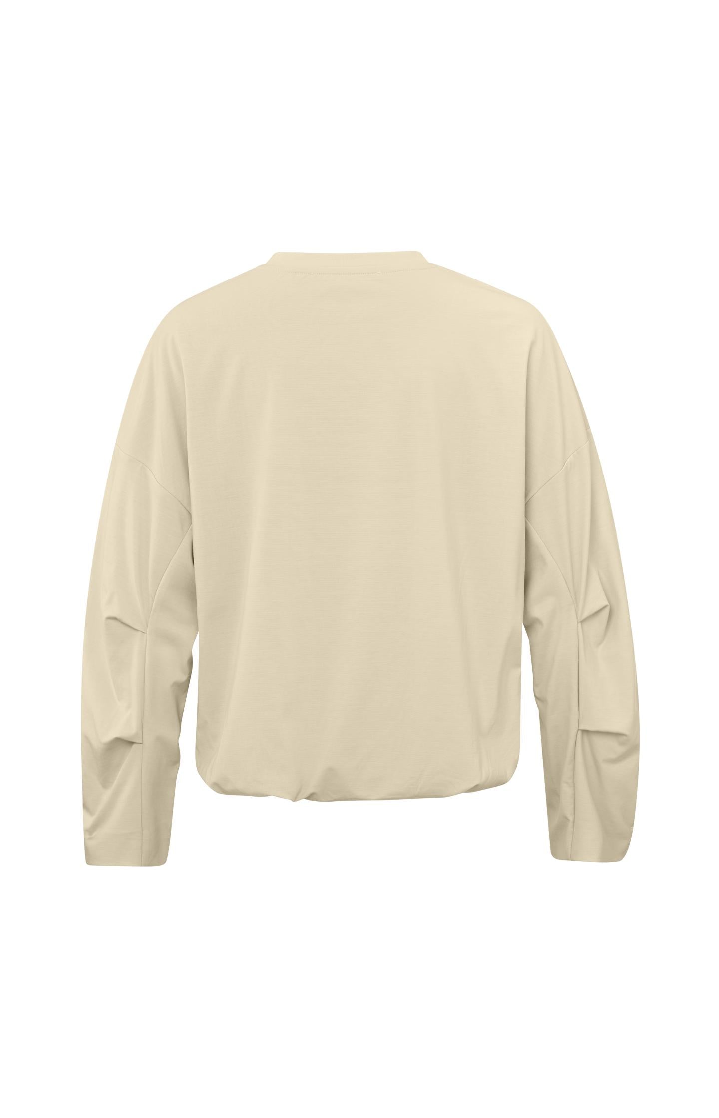 Top with crewneck, long sleeves and pleated details