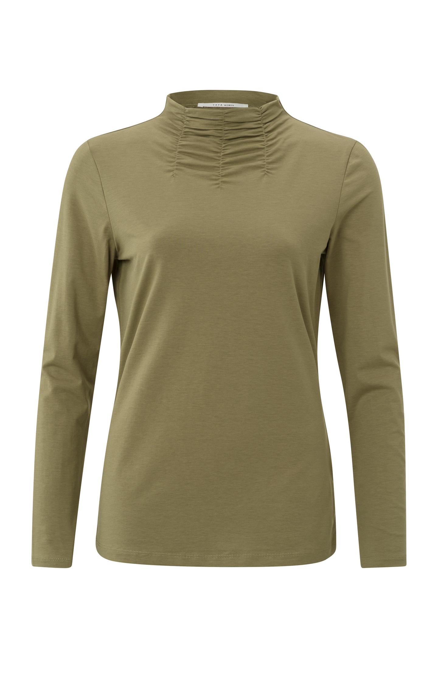 Top with high neck, long sleeves and gathered details - Type: product