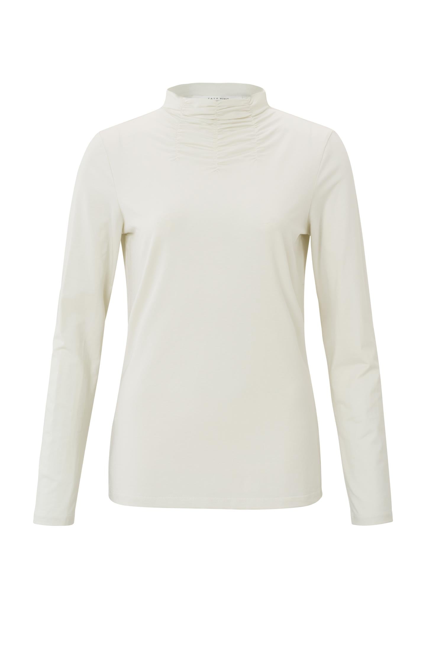 Top with high neck, long sleeves and gathered details - Type: product