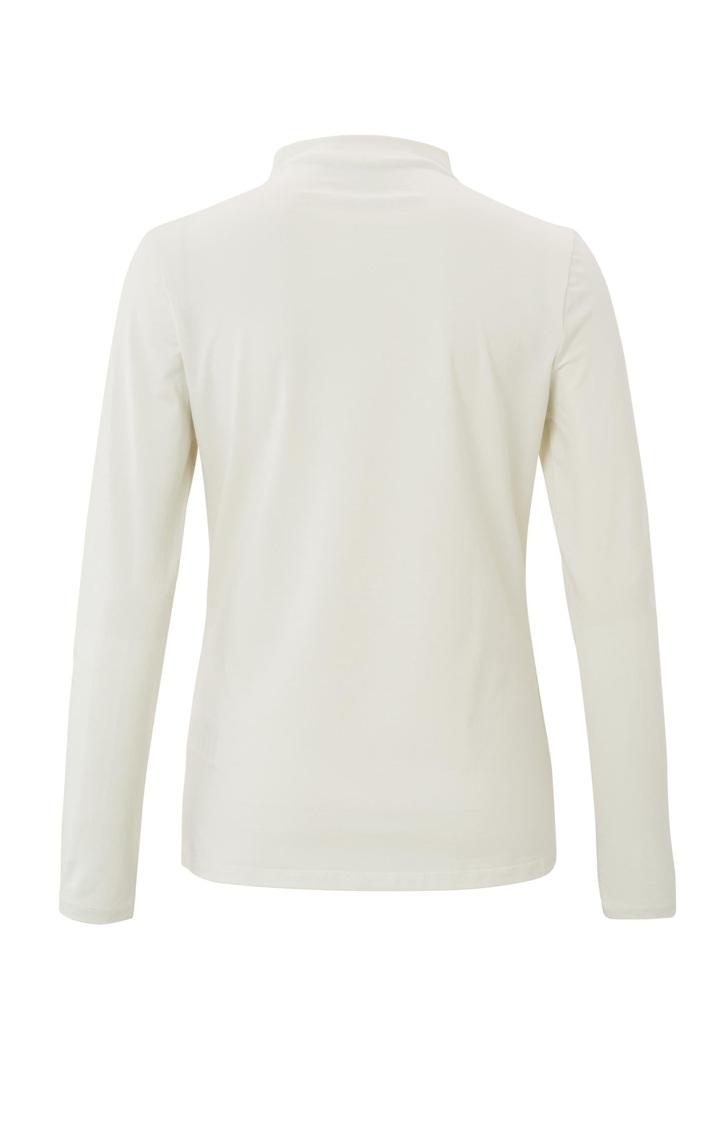 Top with high neck, long sleeves and gathered details