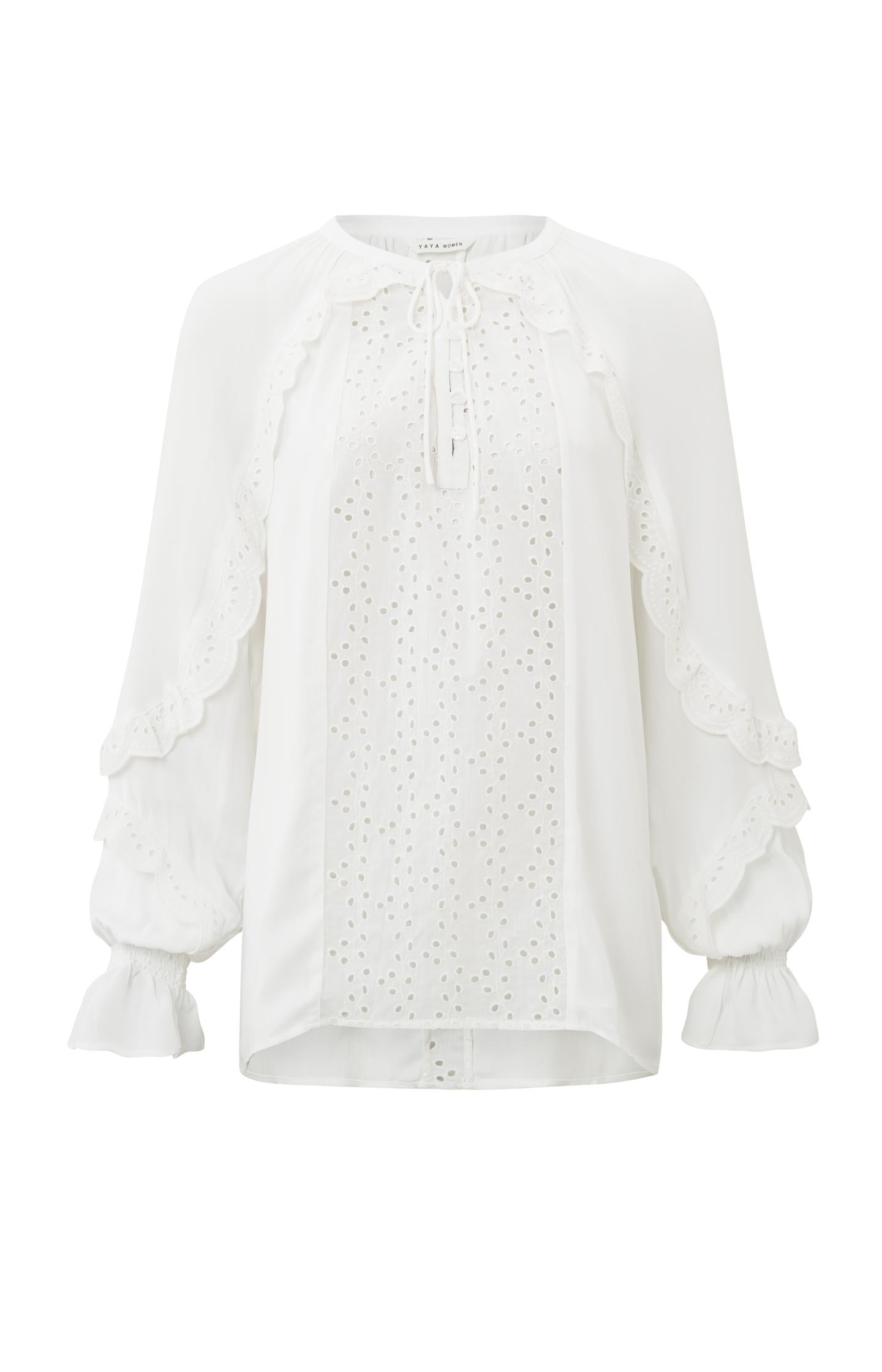 Top with long trumpet sleeves, buttons and lace details - Type: product