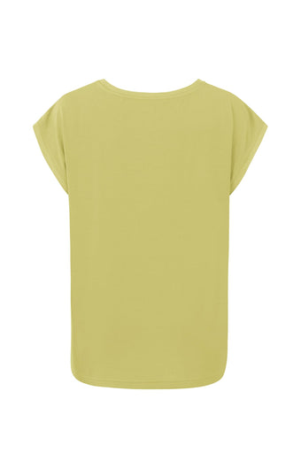 Top with round neck and cap sleeves without shoulder seams - Pistachio