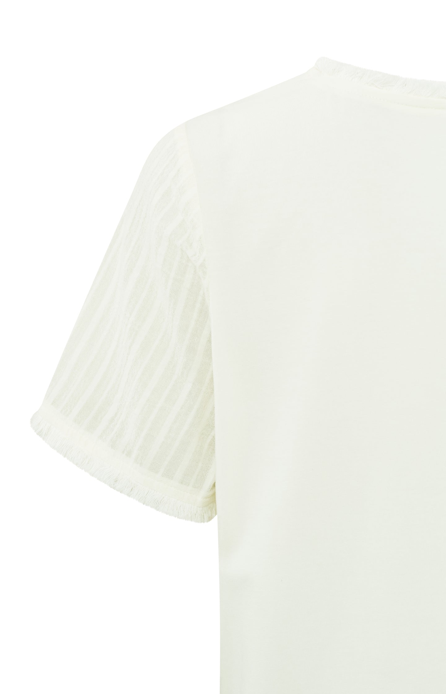 Top with round neck and short sleeves with fringes in cotton - Ivory White