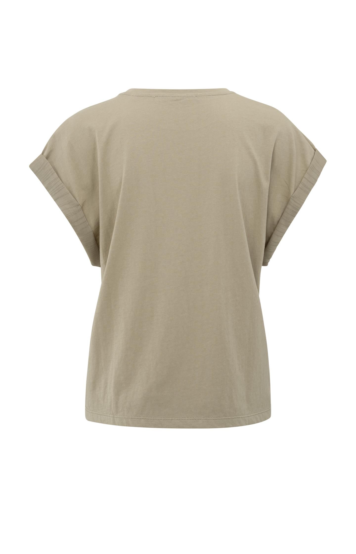 Top with round neck and woven cuff sleeves