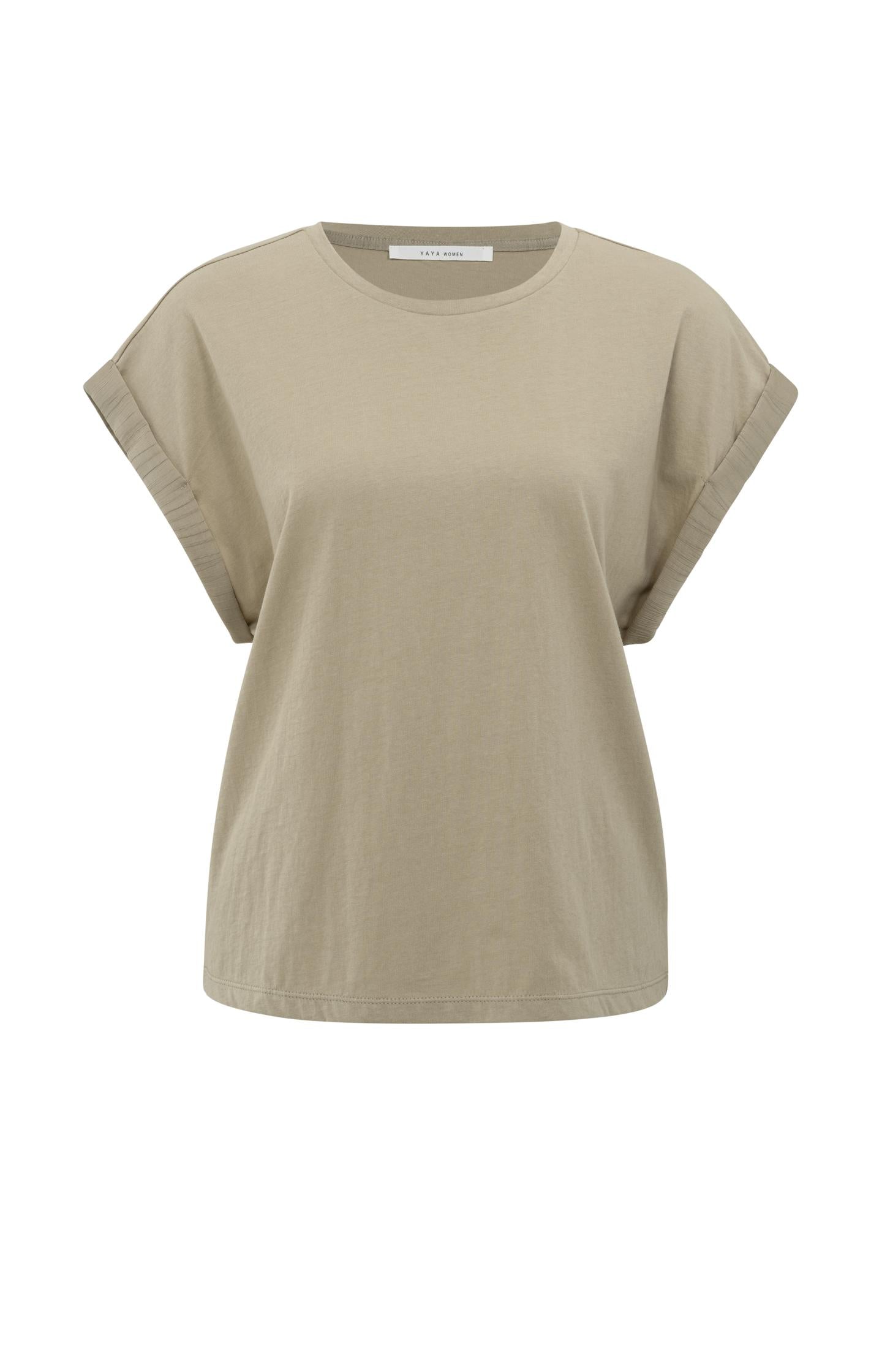 Top with round neck and woven cuff sleeves - Type: product