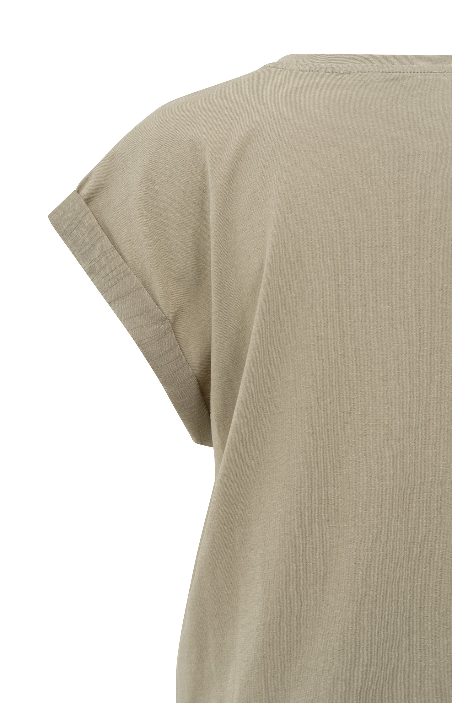 Top with round neck and woven cuff sleeves
