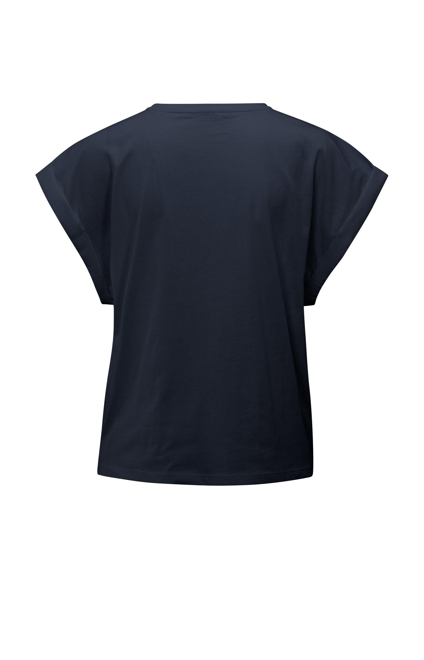 Top with round neck and woven cuff sleeves