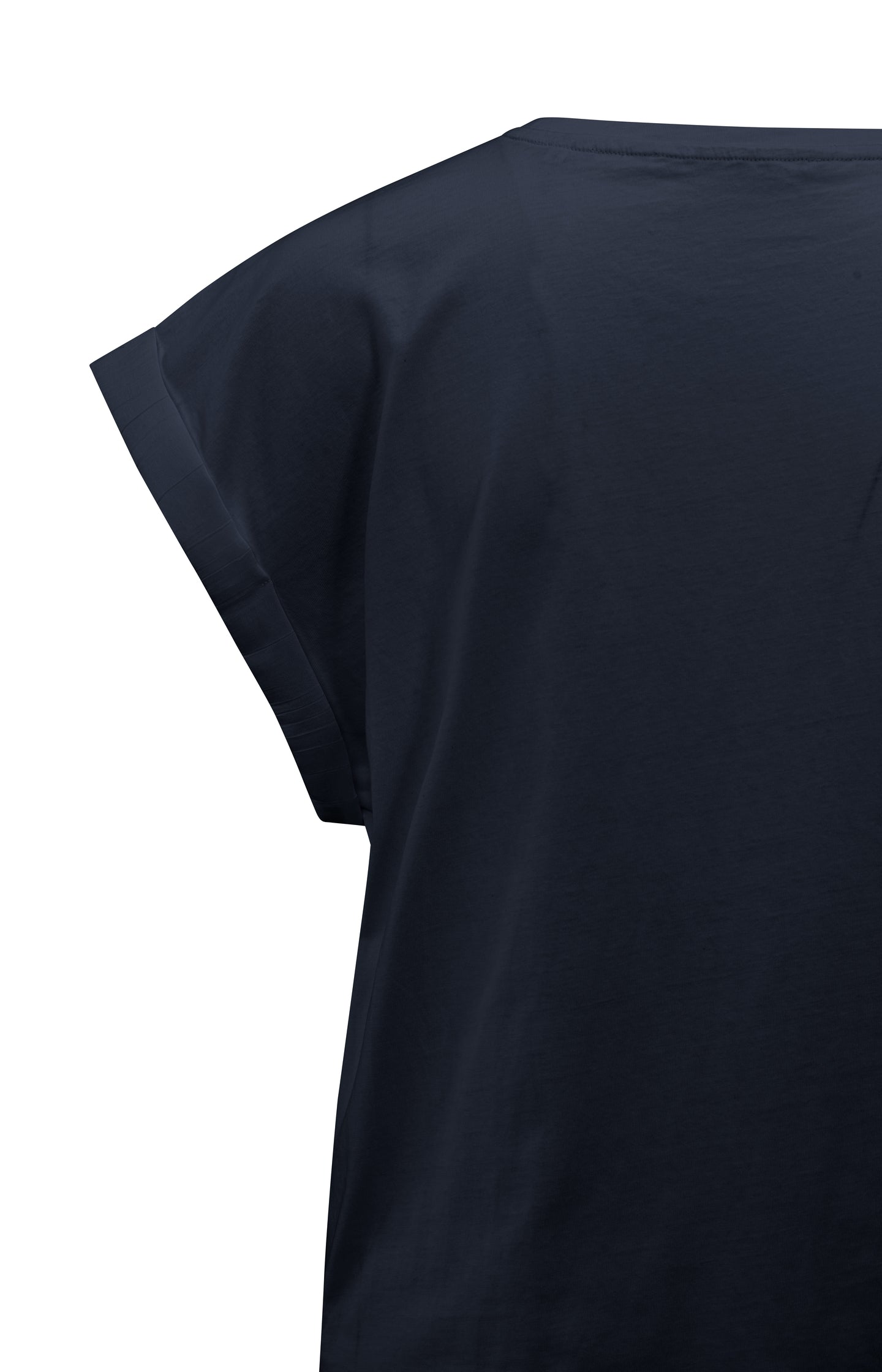 Top with round neck and woven cuff sleeves