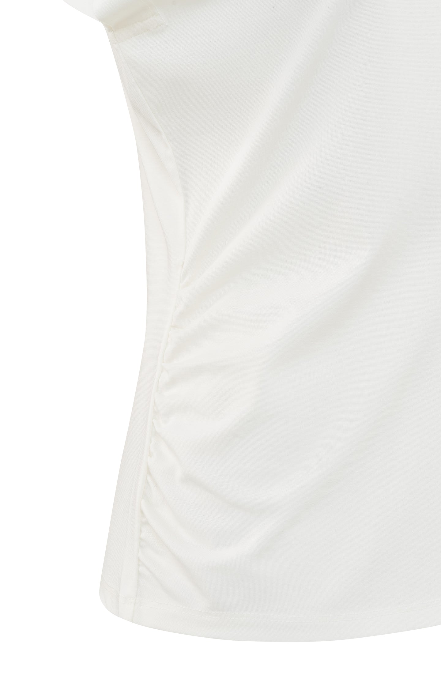 Top with round neck, cap sleeves and gathered seams - Blanc De Blanc White