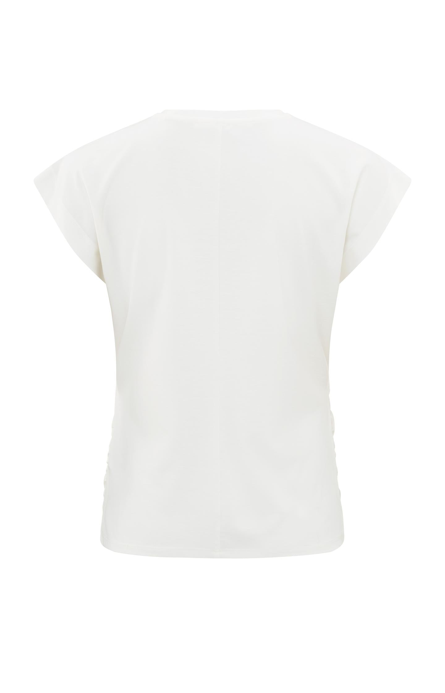 Top with round neck, cap sleeves and gathered seams - Blanc De Blanc White