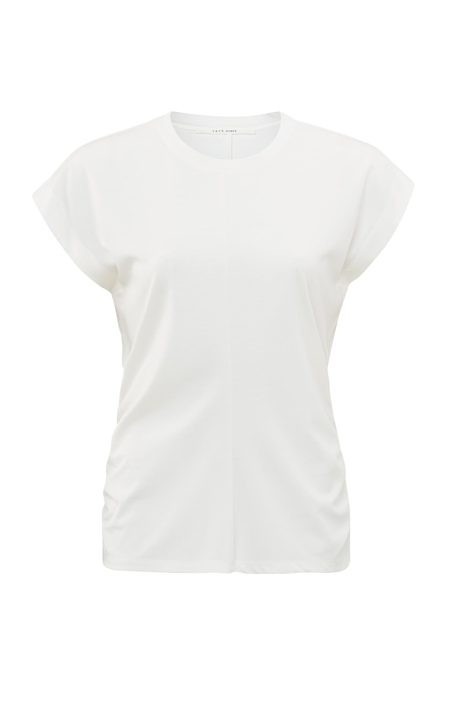 Top with round neck, cap sleeves and gathered seams - Blanc De Blanc White - Type: product