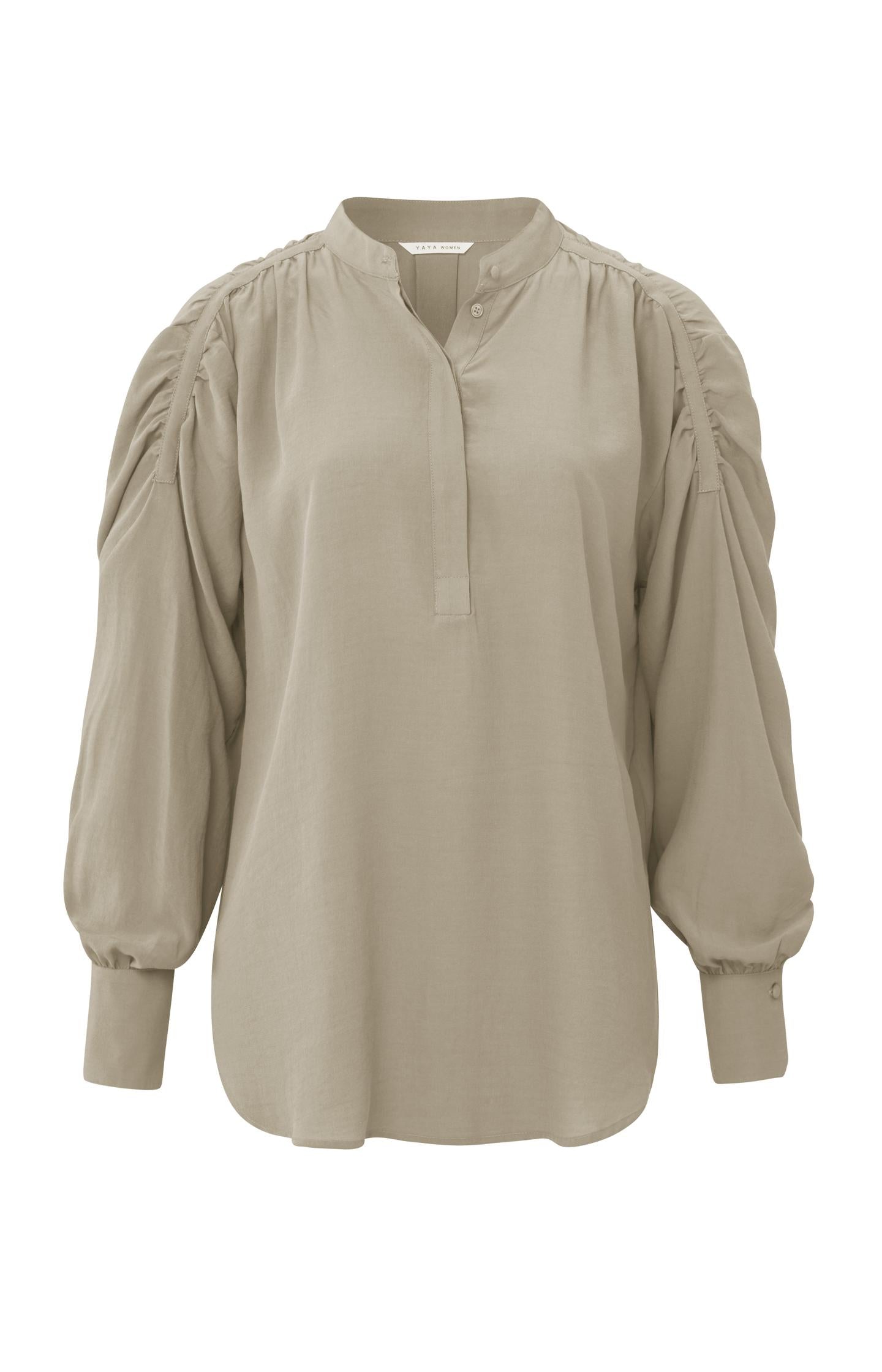 Top with round neck, long puff sleeves and gathered shoulder - Type: product