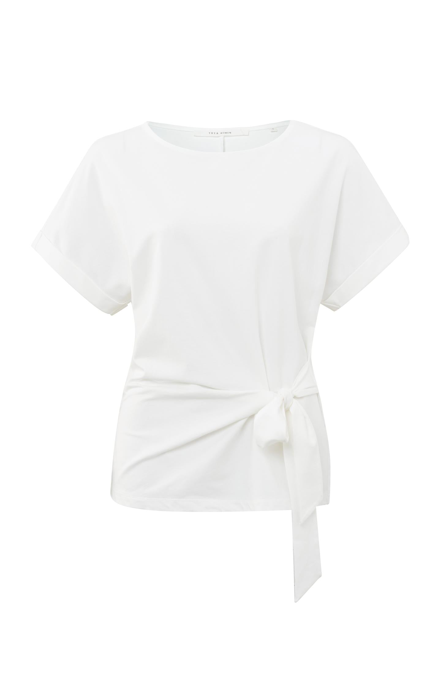 Top with round neck, short sleeves and knotted detail - Blanc De Blanc White - Type: product