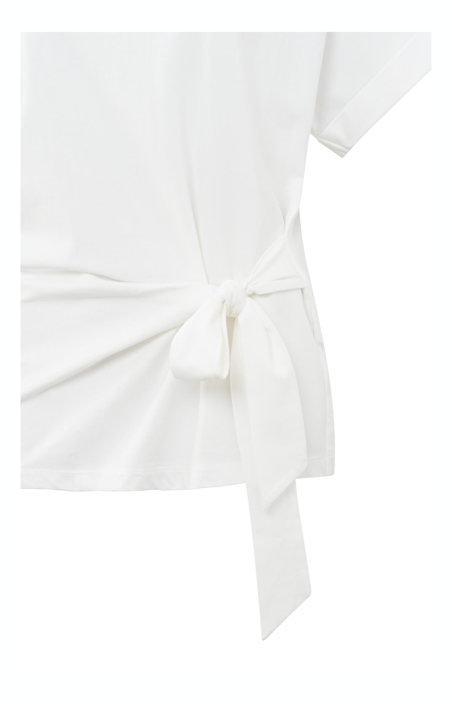 Top with round neck, short sleeves and knotted detail - Blanc De Blanc White