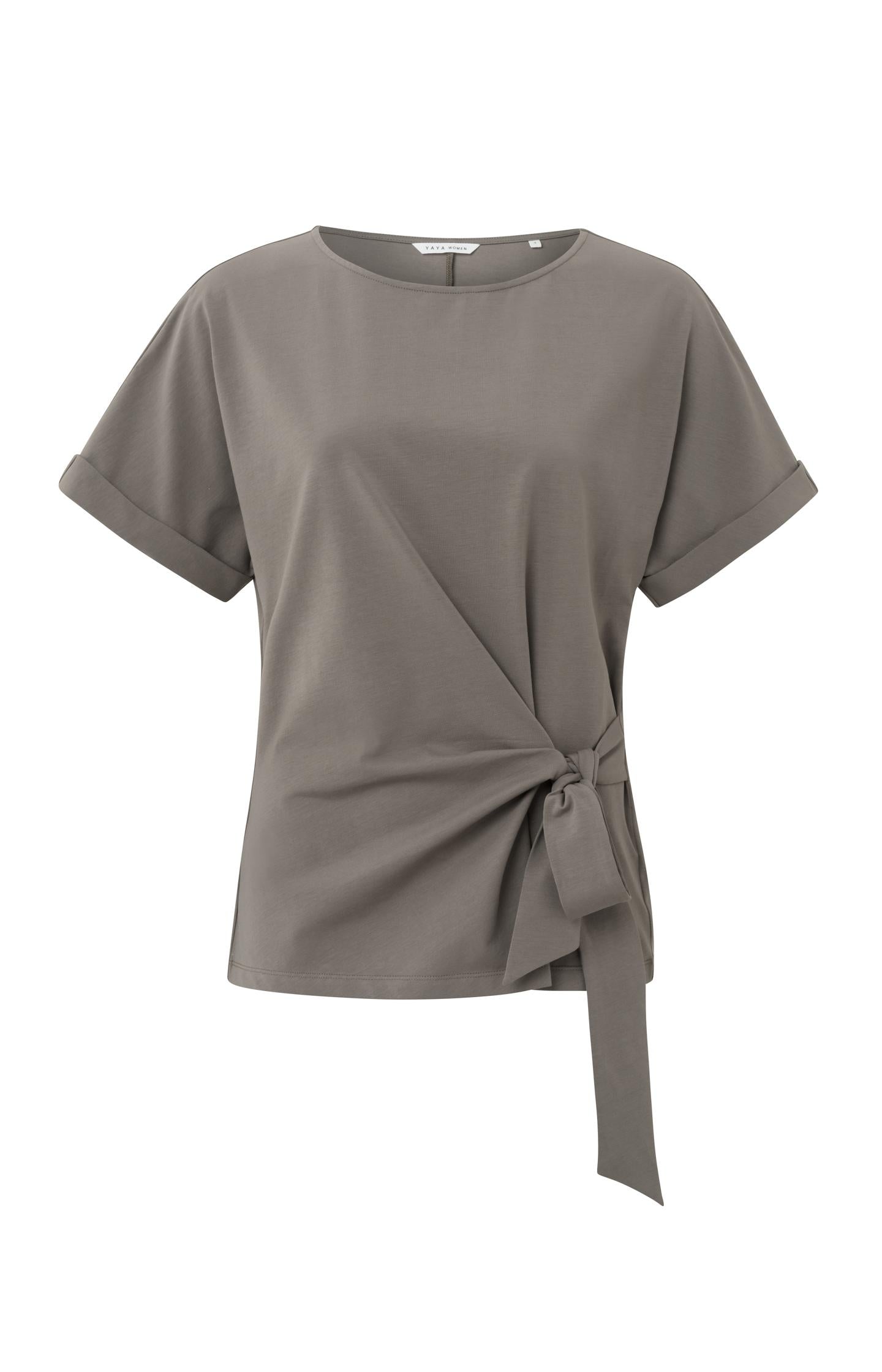 Top with round neck, short sleeves and knotted detail - Type: product