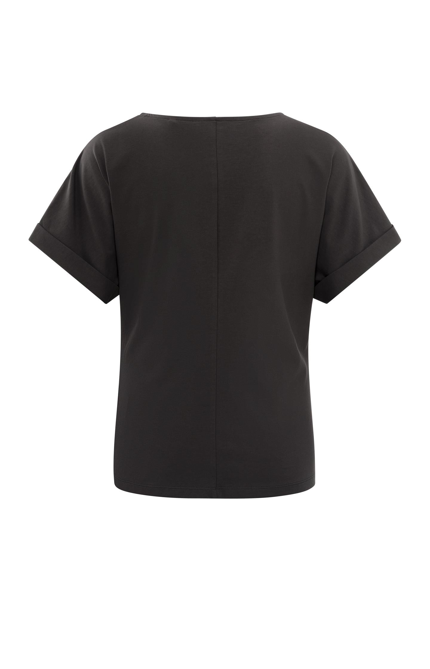 Top with round neck, short sleeves and knotted detail - Licorice Black