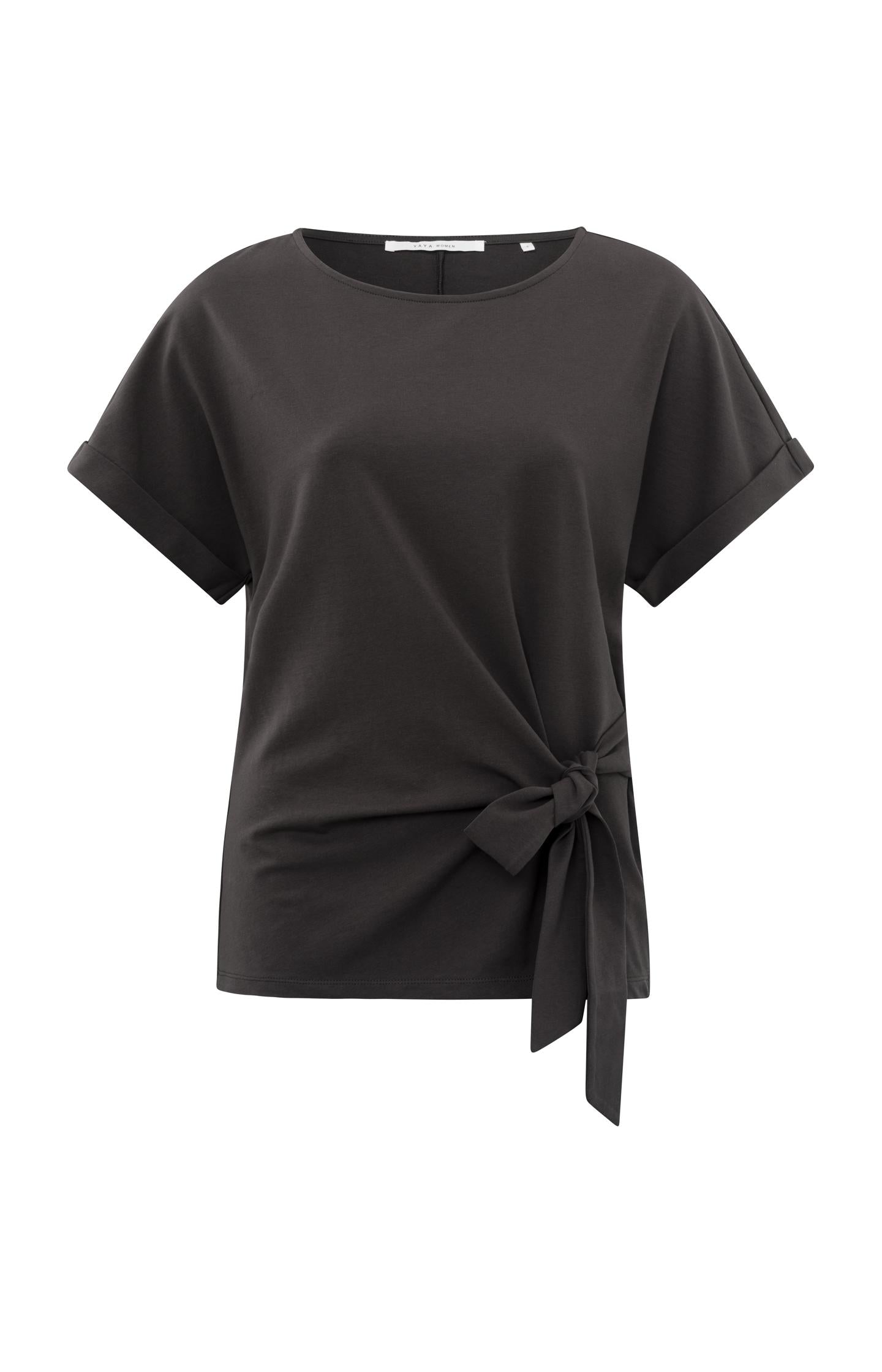 Top with round neck, short sleeves and knotted detail - Type: product